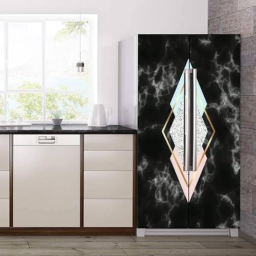 Miniatura 3 de Juego de envoltorio de vinilo autoadhesivo para refrigerador, diseño geométrico de mármol con triángulos texturizados, mural para puerta, adhesivo