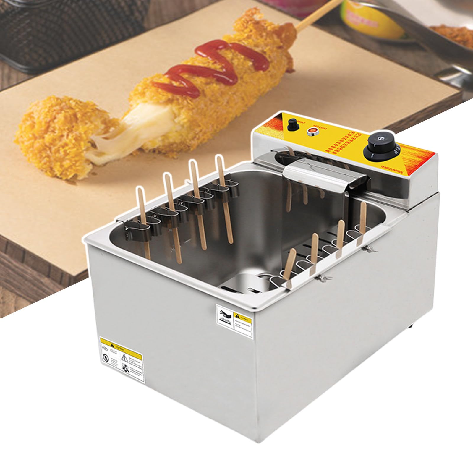 Friteuse Rectangulaire avec Couvercle, éQuipement De Cuisine Commerciale, avec Voyant De Chauffage/Bouton De ContrôLe De La TempéRature/Alimentation Enfichable,220V