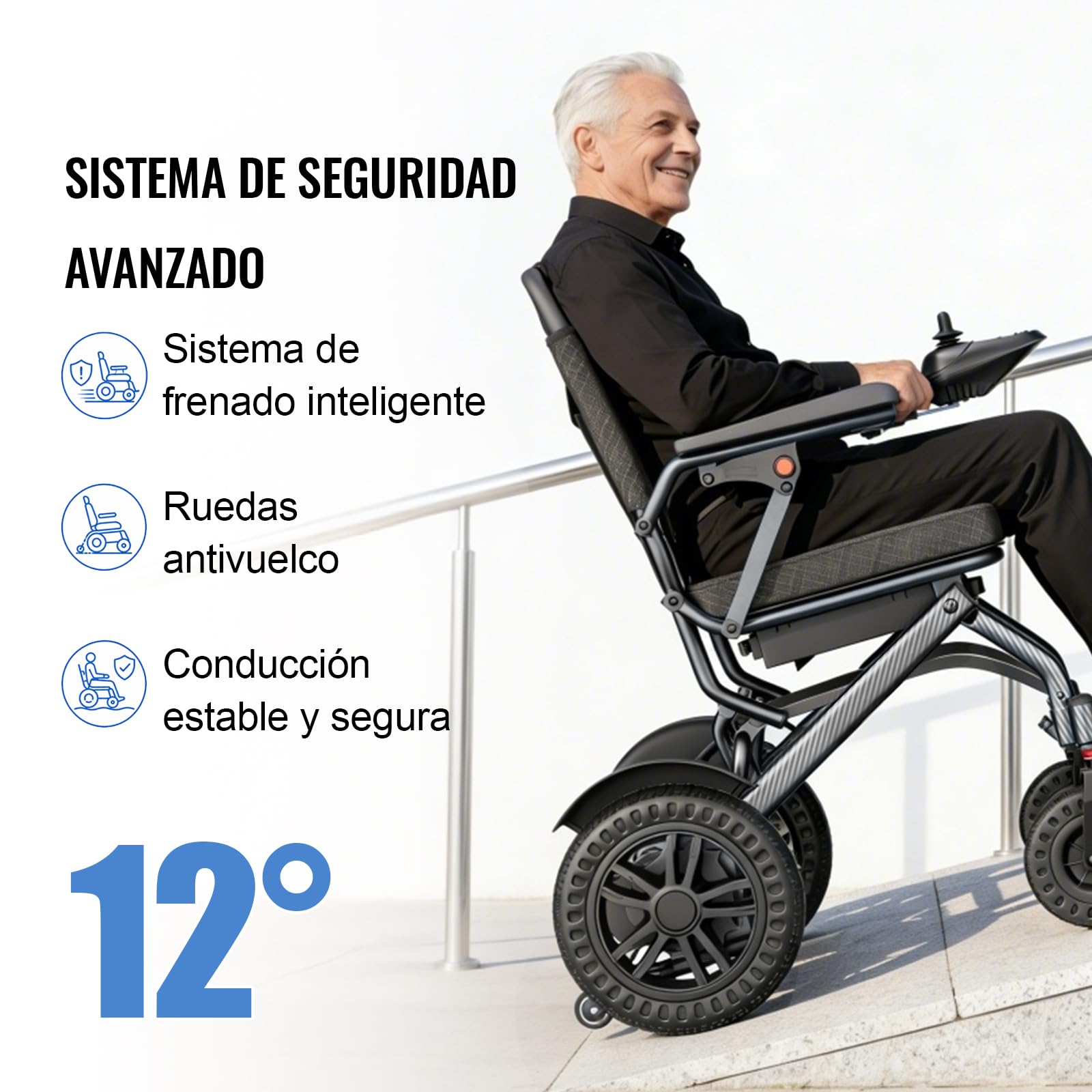 D14 Silla de ruedas eléctrica ligera y plegable, batería de litio extraíble, autonomía 20km, motor 500W, ultraligera de aleación de aluminio, ideal para viajar y apta para transporte aéreo-Negro