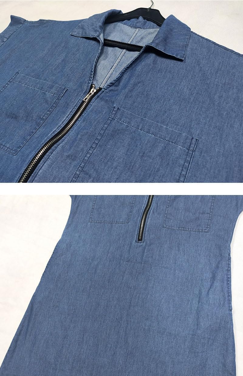 CHOUYATOU Women's Summer Notch Neck Short Sleeve Denim Dress Business Casual Jean Tunic Shirt Dress - Image 4