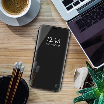 for iPhone 17 Air Cover Cases Compatible with iPhone 17 Air Flip Cell Phone Case Clear View Mirror Flip Cover PU Leather with Kickstand Protective Cover for iPhone 17 Air funda (Black)