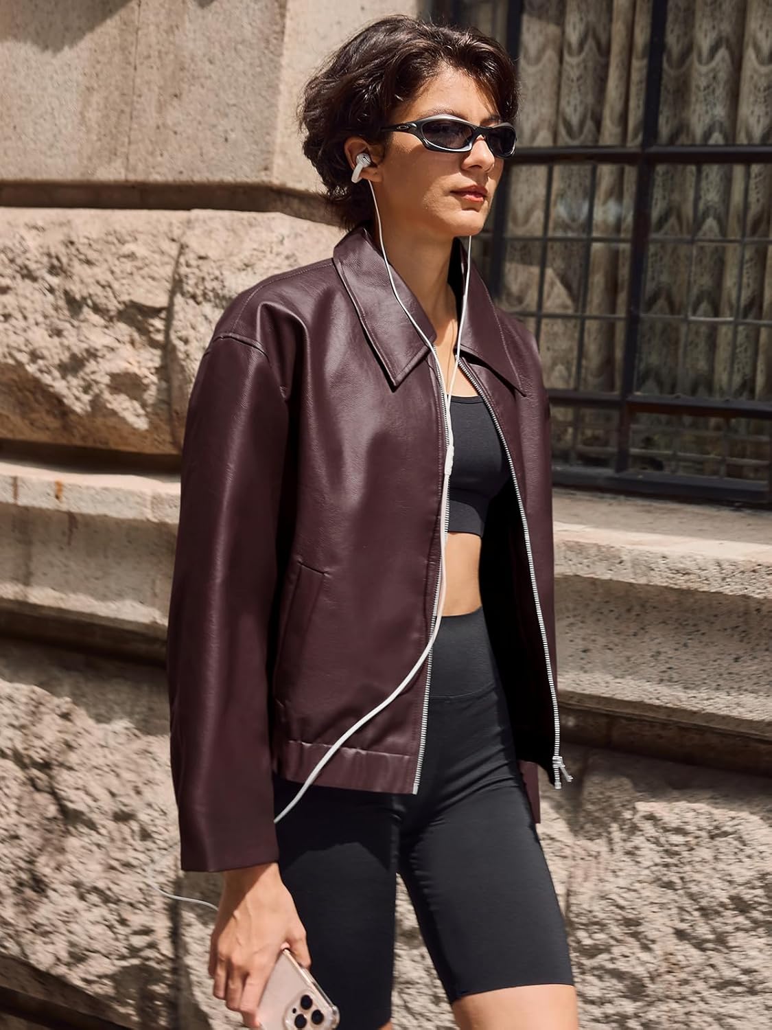 Cicy Bell Womens Faux Leather Bomber Jackets Cropped Motorcycle Casual Coats Fall Trendy Zip Up Outerwear - Image 3