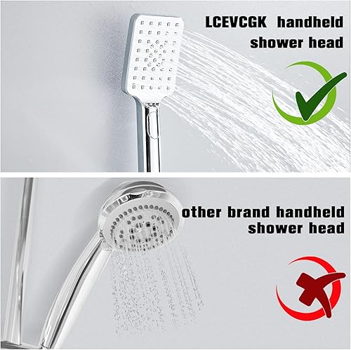 Vista 23 de Juego completo de grifo de ducha con sistema de ducha con boquilla de bañera, montado en la pared con cabezal de ducha de lluvia de 10 pulgadas