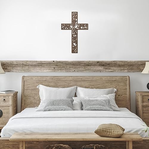 Miniatura 6 de Yookeer Cruz de madera para colgar en la pared, paloma religiosa, decoración de sala de estar, decoración rústica de madera para el hogar