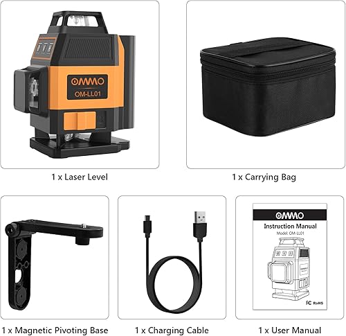 Miniatura 8 de OMMO Nivel láser, herramienta autonivelante de nivel láser verde de 16 líneas, mini herramienta de haz de nivel láser de 150 pies con dos líneas