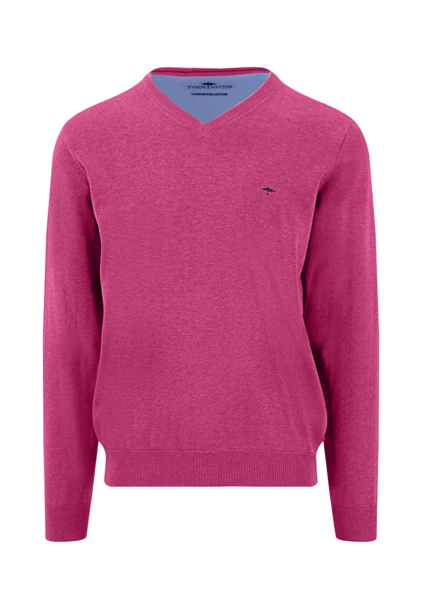 Fynch Hatton Men's Red V-Neck Superfine Cotton Jumper - Pink - Xl