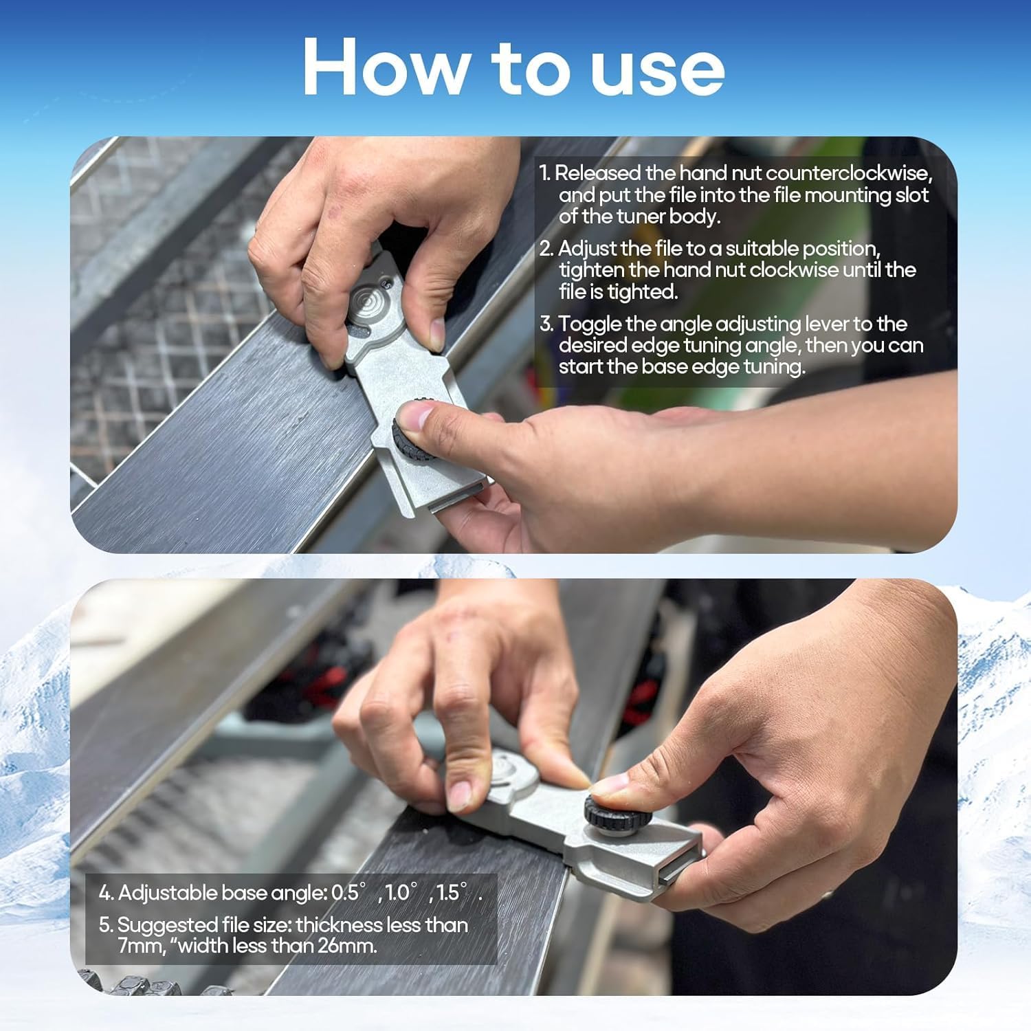 XCMAN SKi Snowboard Multi-Angle Base Edge Tuner, Edge Tuner Sharpener(0.5-1.5 Degrees), Aluminum Body Base Edge File Guide