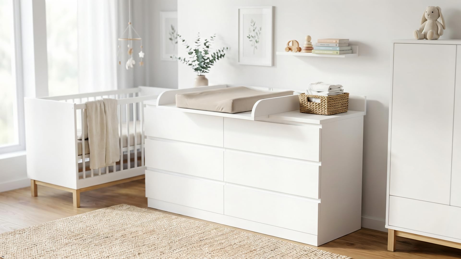 Shefa Kids 800 - Cambiador universal compatible con cómodas Malm, Hemnes y Nordli, color blanco