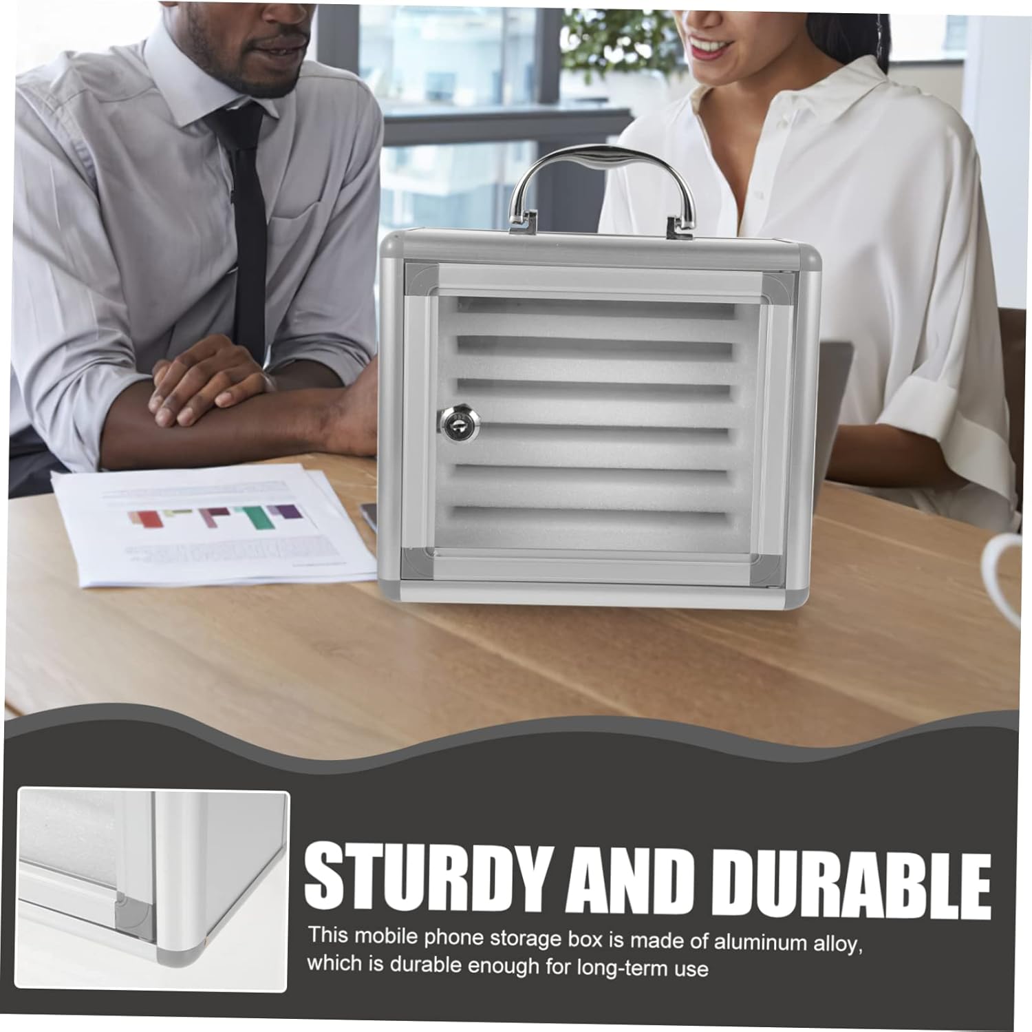 Cell Phone Storage Locker Box with Safety Lock Stylish Phone Jail for Offices Schools and Restaurants Wall Mounted Design Padded Interior