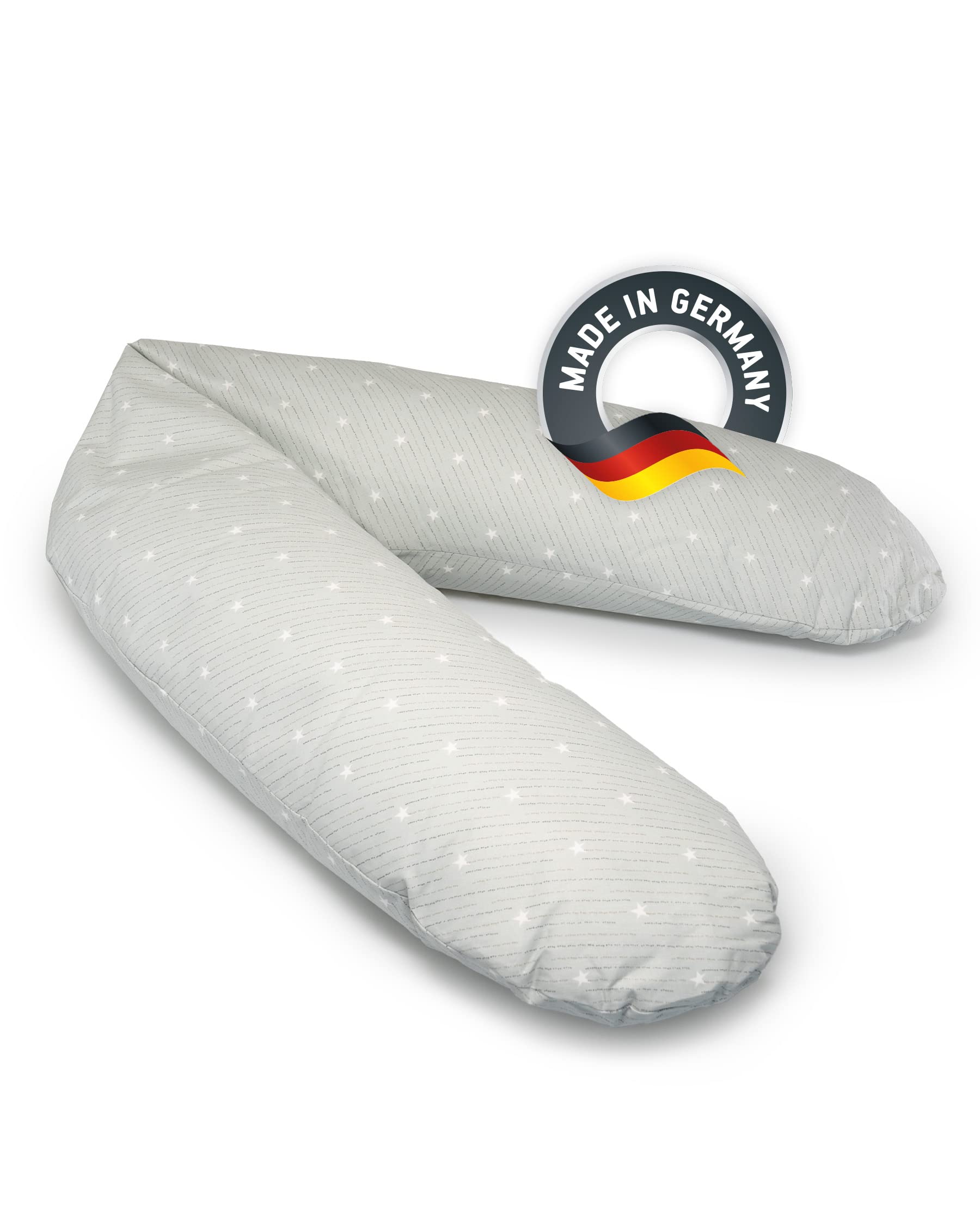 bedara Stillkissen - hochwertiges Schwangerschaftskissen - anschmiegsames Lagerungskissen aus Baumwolle - schadstofffreies Seitenschläferkissen - 190cm - Raining Stars