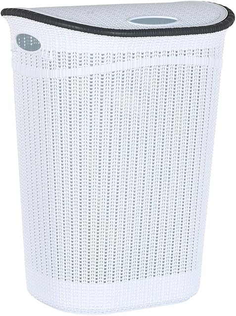 MERWY Laundry Basket | NEW 52 Litres White Wash Basket for Laundry with Handles, Lovely for Kitchen, Bathroom, Bedroom and Fits in Corners Spacious Rattan Design