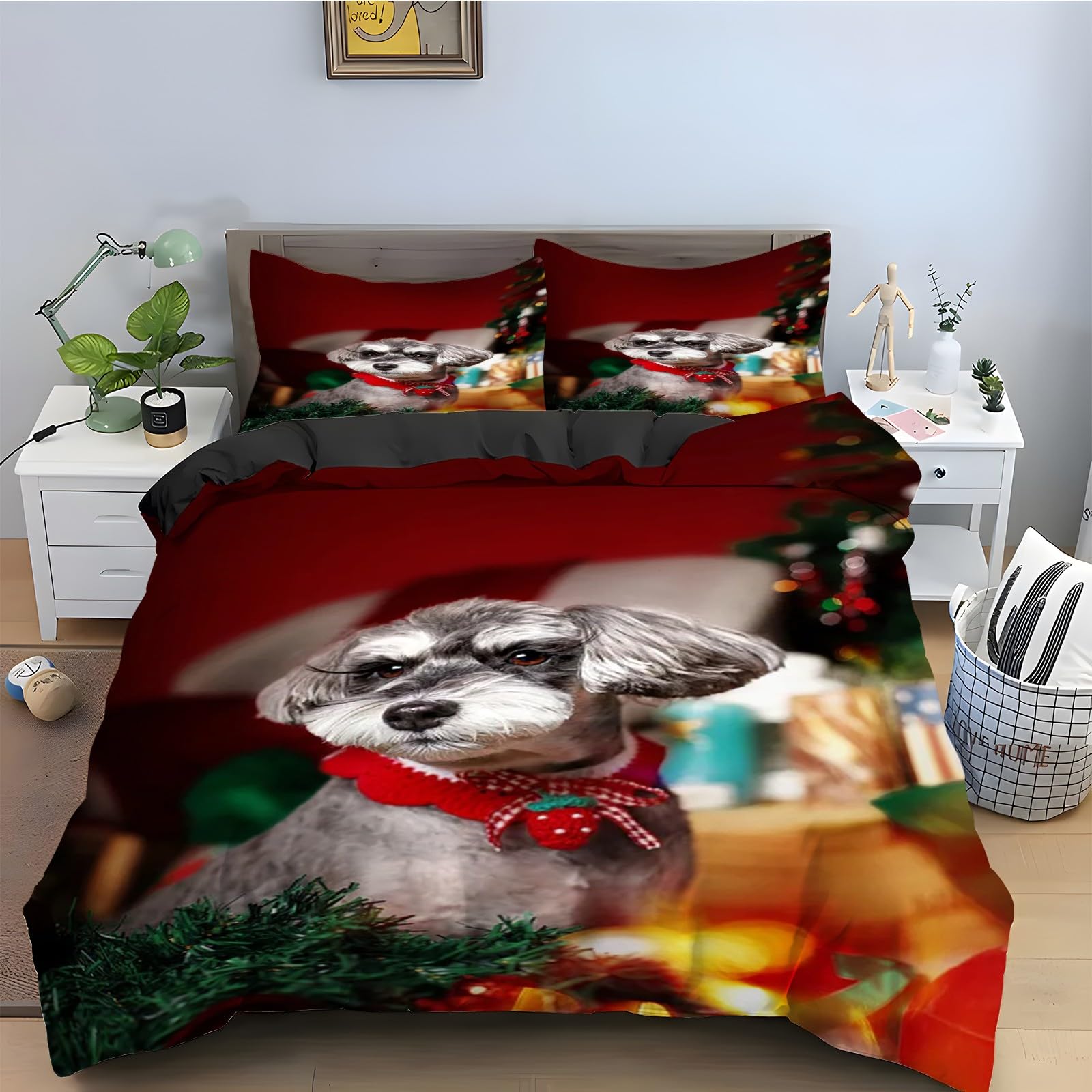 Housse de Couette 220x240 Schnauzer Parure de Lit Microfibre avec Fermeture Éclair