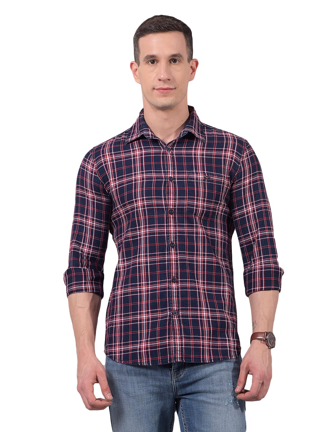 Men's Red Checked 100% Cotton Shirt-image-40