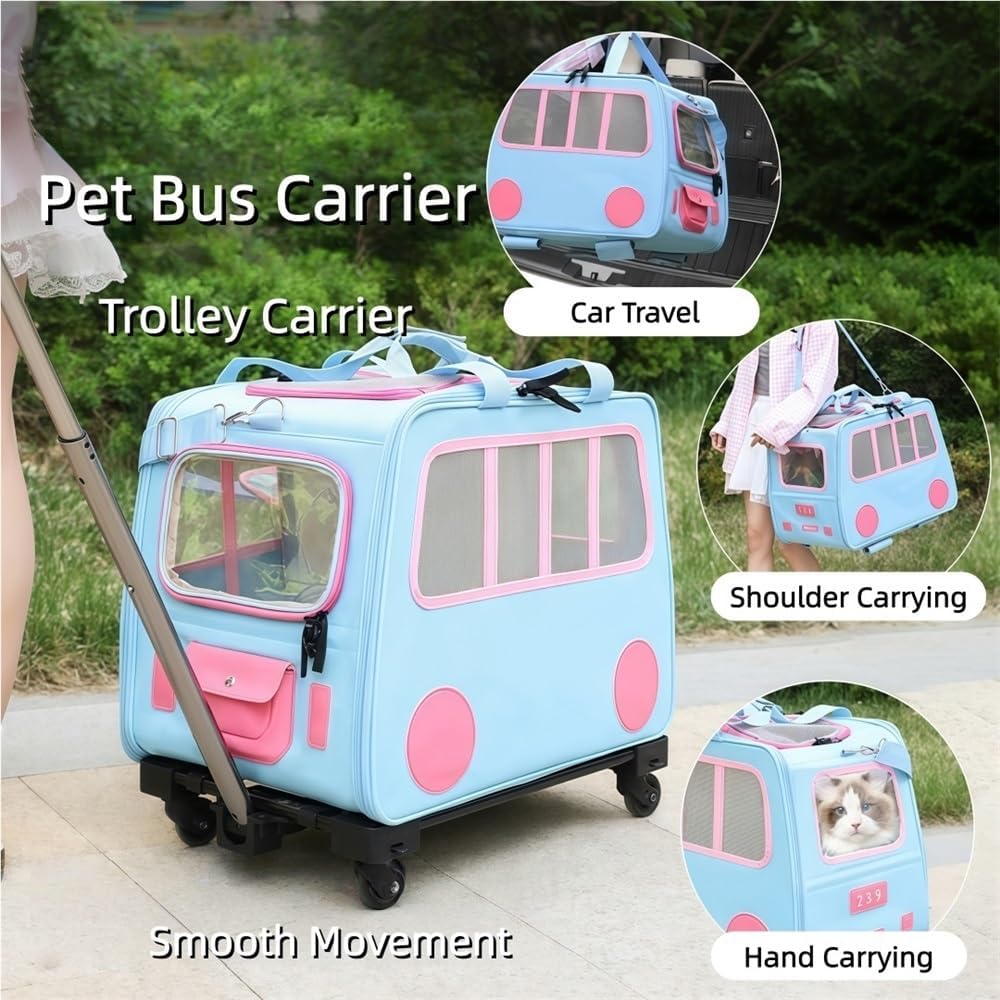 Rolling Pet Carrier with Wheels, Soft-Sided Cat Travel Bag for Two Cats, Pet Stroller with Removable Divider, Pull Handle & Shoulder Strap(Yellow)