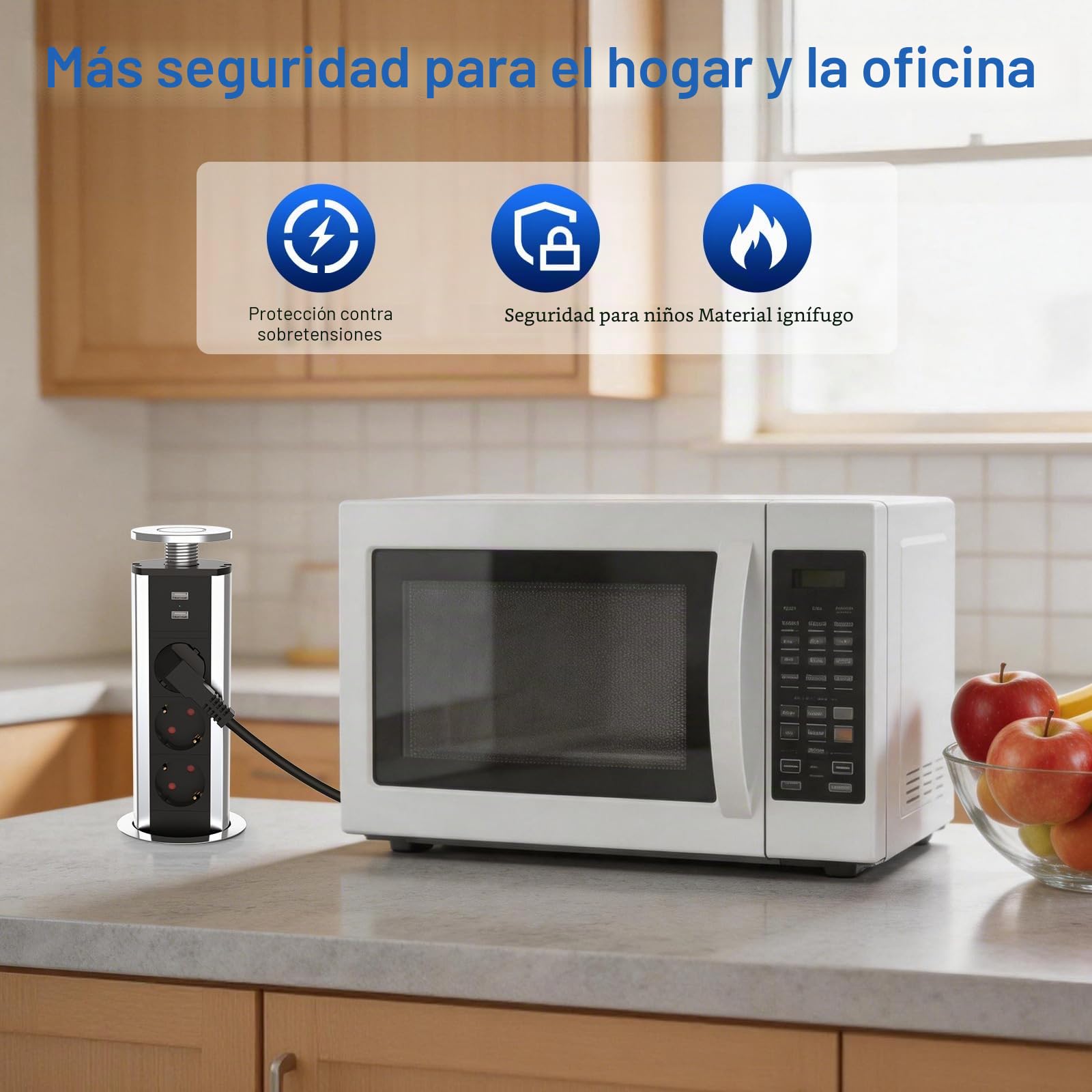 Enchufe retráctil de 3 enchufes con USB, enchufe empotrable de 80 mm de diámetro