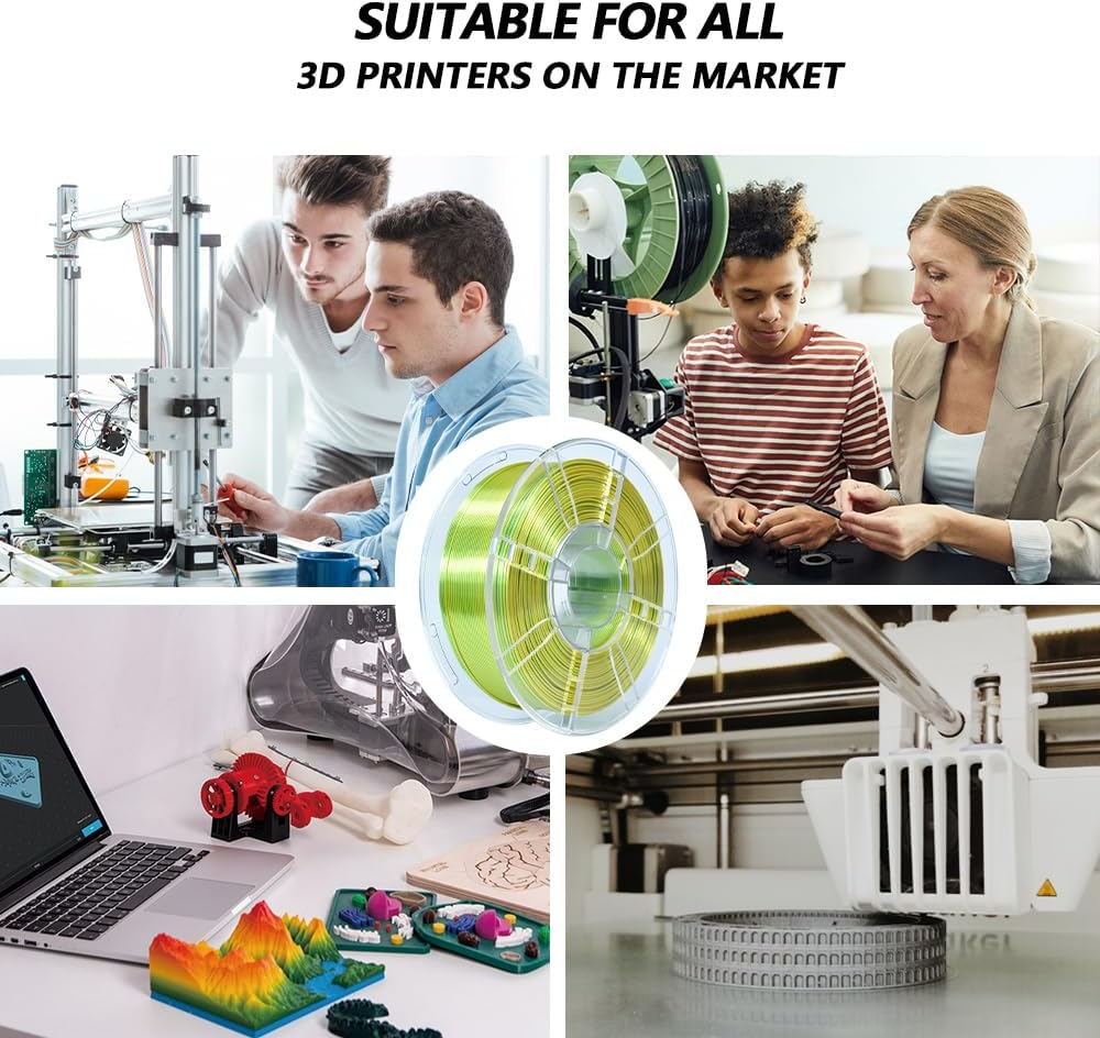 iBOSS Silk Dual Color 1KG PLA Plus Filament, Coextrusion PLA+ Filament 1.75mm +/- 0.02mm, Clog-Free Shiny Silk 3D Printing Filament for FDM 3D Printers, Silk PLA+ Yellow & Green