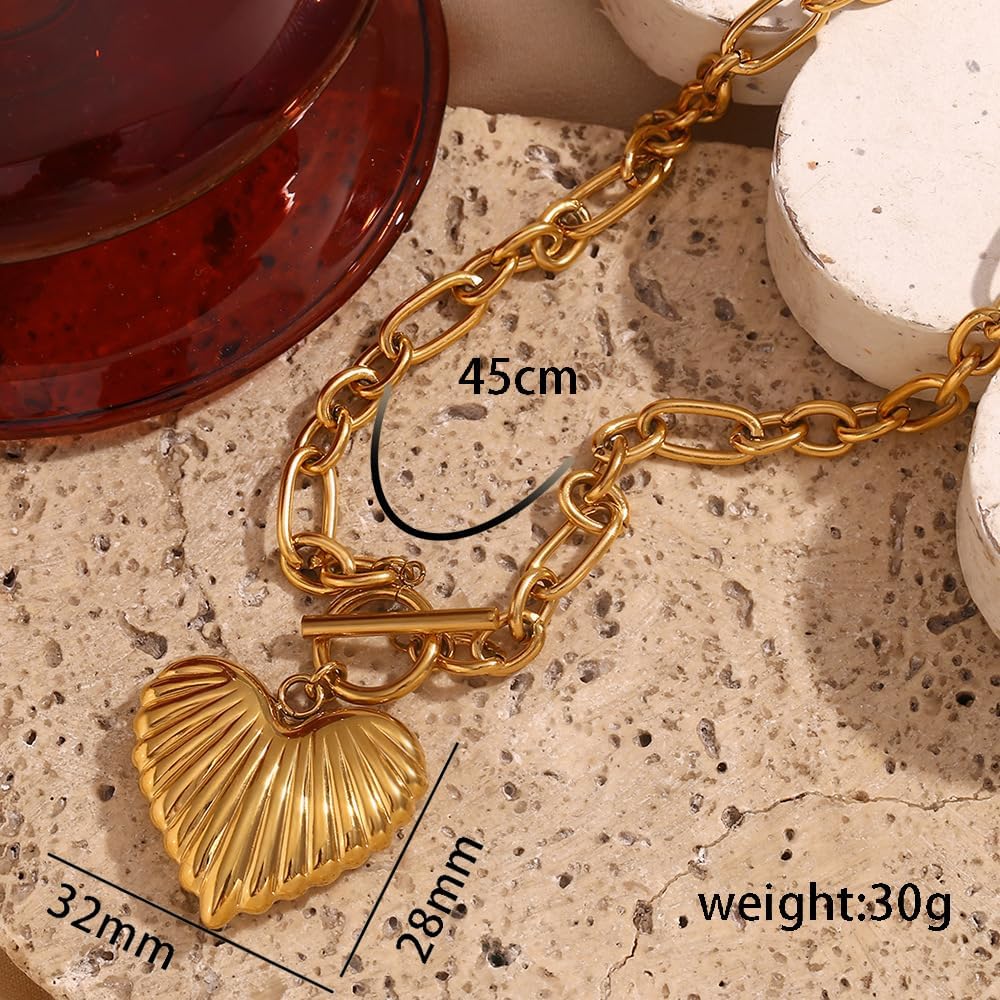 Chunky Gold Heart Necklace for Women 18K Gold Plated Paperclip Pendant Chain, Elegant Statement Jewelry Gifts for Her. - Image 6