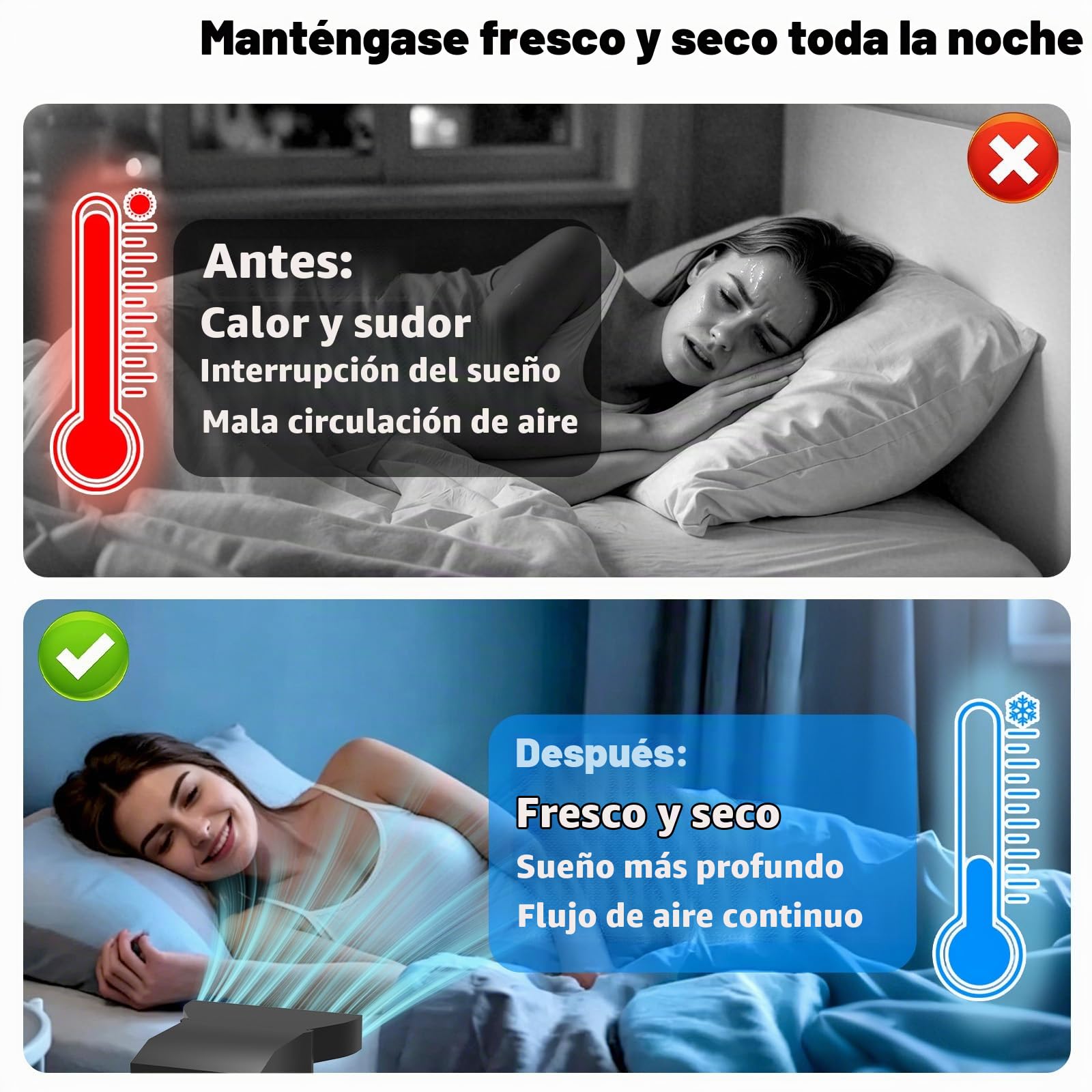 Sistema de refrigeración para sábanas con velocidad de ventilador ajustable, ventilador de enfriamiento para aliviar el sudor nocturno para dormitorio, ventilador de enfriamiento de cama para