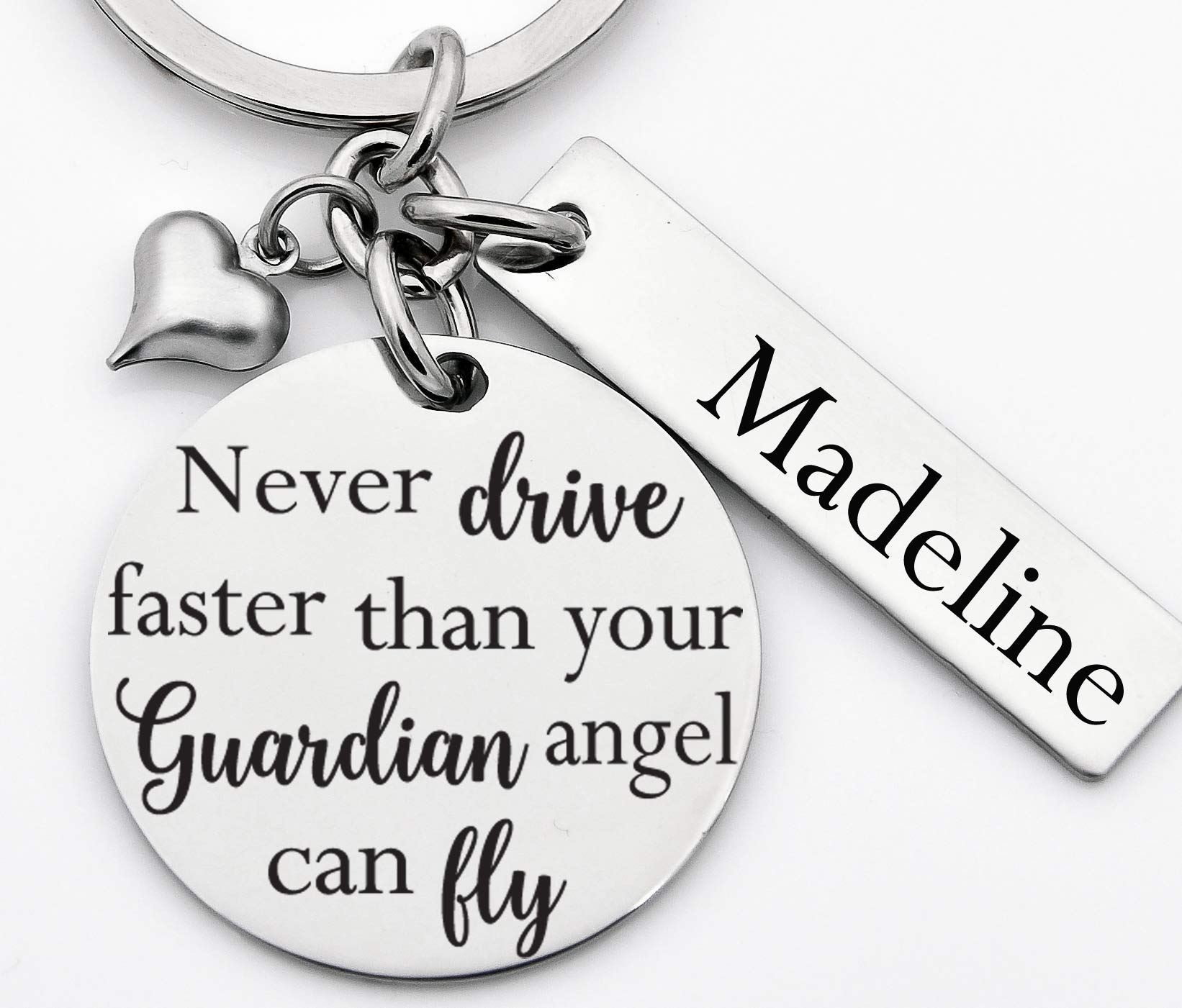 BrandedHeartJewelryDrive Safe Keychain, Driving Test Keyring, New Drivers License, Never Drive Faster Than Your Angel Can Fly, stainless steel key chain
