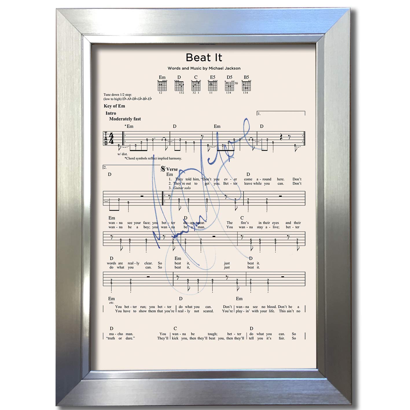 U've Been Framed Black,Gold,Silver #799 Michael Jackson Beat It Music Sheet Signed Autograph Mounted Photo Reproduction Print A4 Rare Perfect Birthday (297 X 210Mm) (Silver Frame)