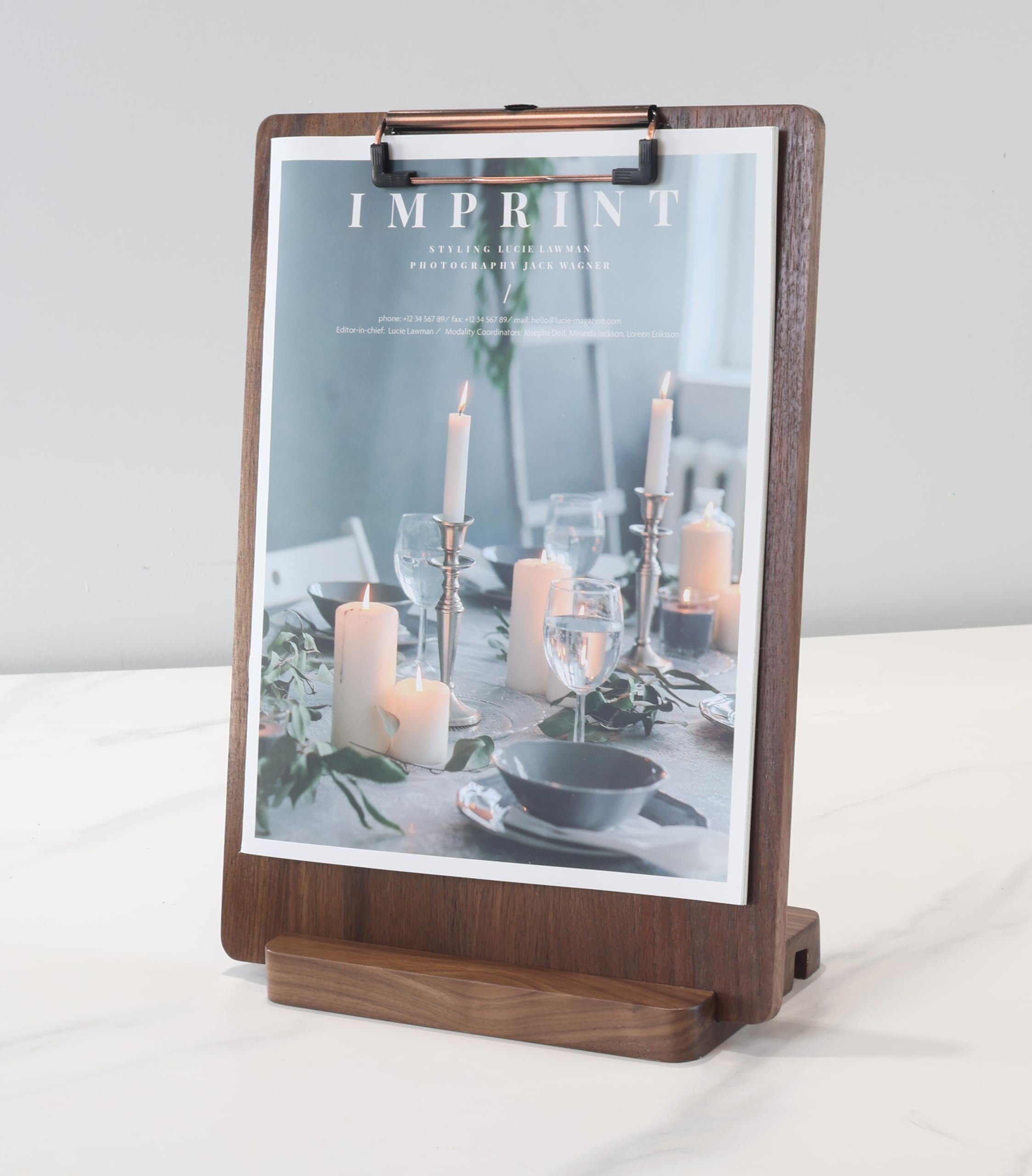 Portapapeles de madera maciza con soporte, soporte de menús de madera para restaurantes, soporte de mesa, soporte para recibos de barra de bar, portapapeles de pie A4 con pinza de metal de alta