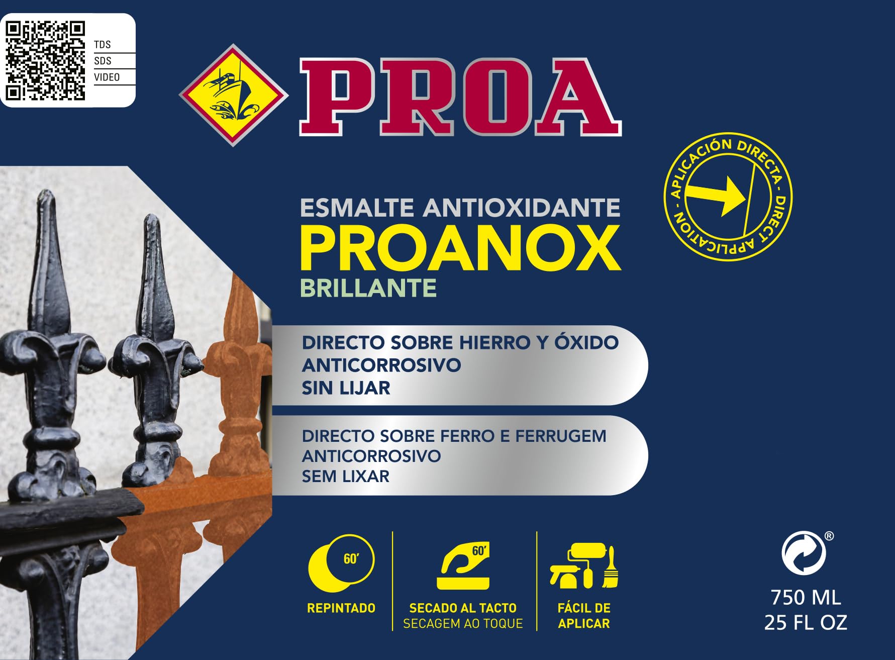 Esmalte antioxidante directo sobre óxido BRILLANTE. Blanco. 250 ML. Pintar sobre hierro y óxido sin necesidad de imprimación. PROANOX.