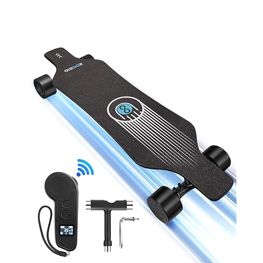 Gyroor Electric Skateboards, Up to 23 Miles Long-Range Battery, 22 Mph with 550W&2 Dual Motors, 3 Speed Mode Electric Longboard for Adults 90mm PU Wheels Electric Skateboard with Remote