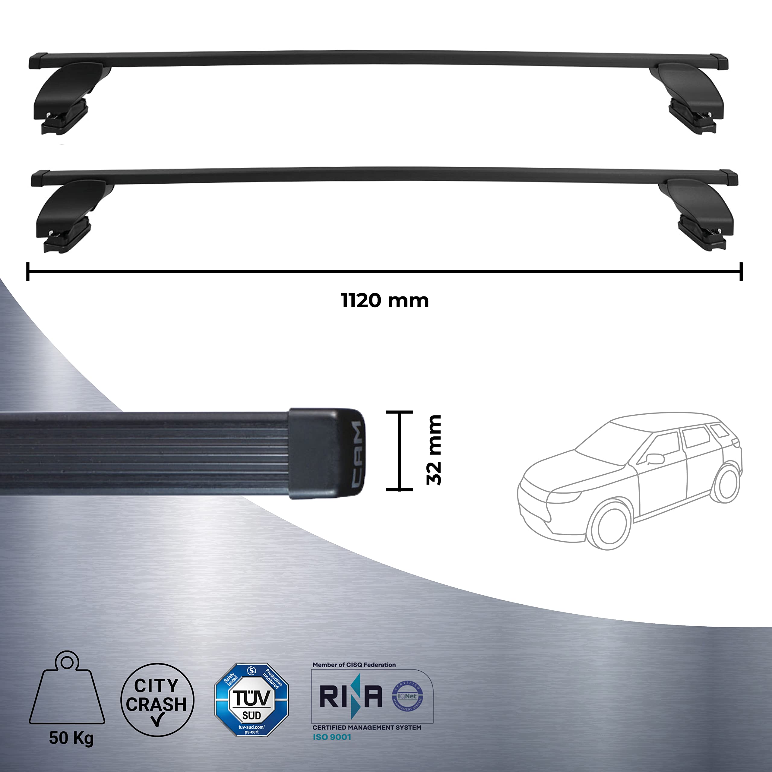 TETRAX Barre portatutto portapacchi auto PEUGEOT 208 I 5 PORTE 2012 > 2019 CITROËN C3 III 5 PORTE 2016 >