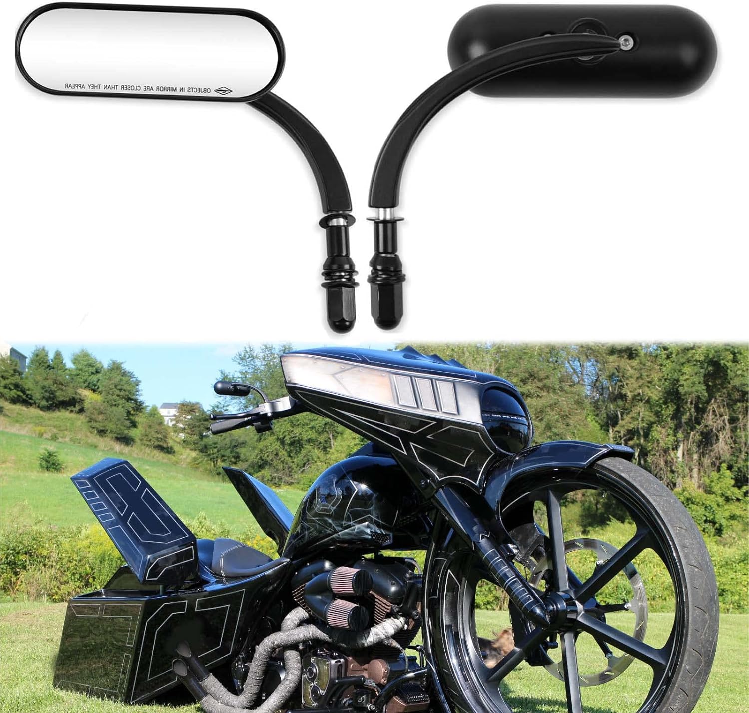 8mm 10mm Motorcycle Mini Black Sportster Mirrors Compatible with Honda Suzuki Harley Road King Street Electra Glide Road Glide Dyna Softail Rearview 1982-2018 2019 2020 (Black#1)