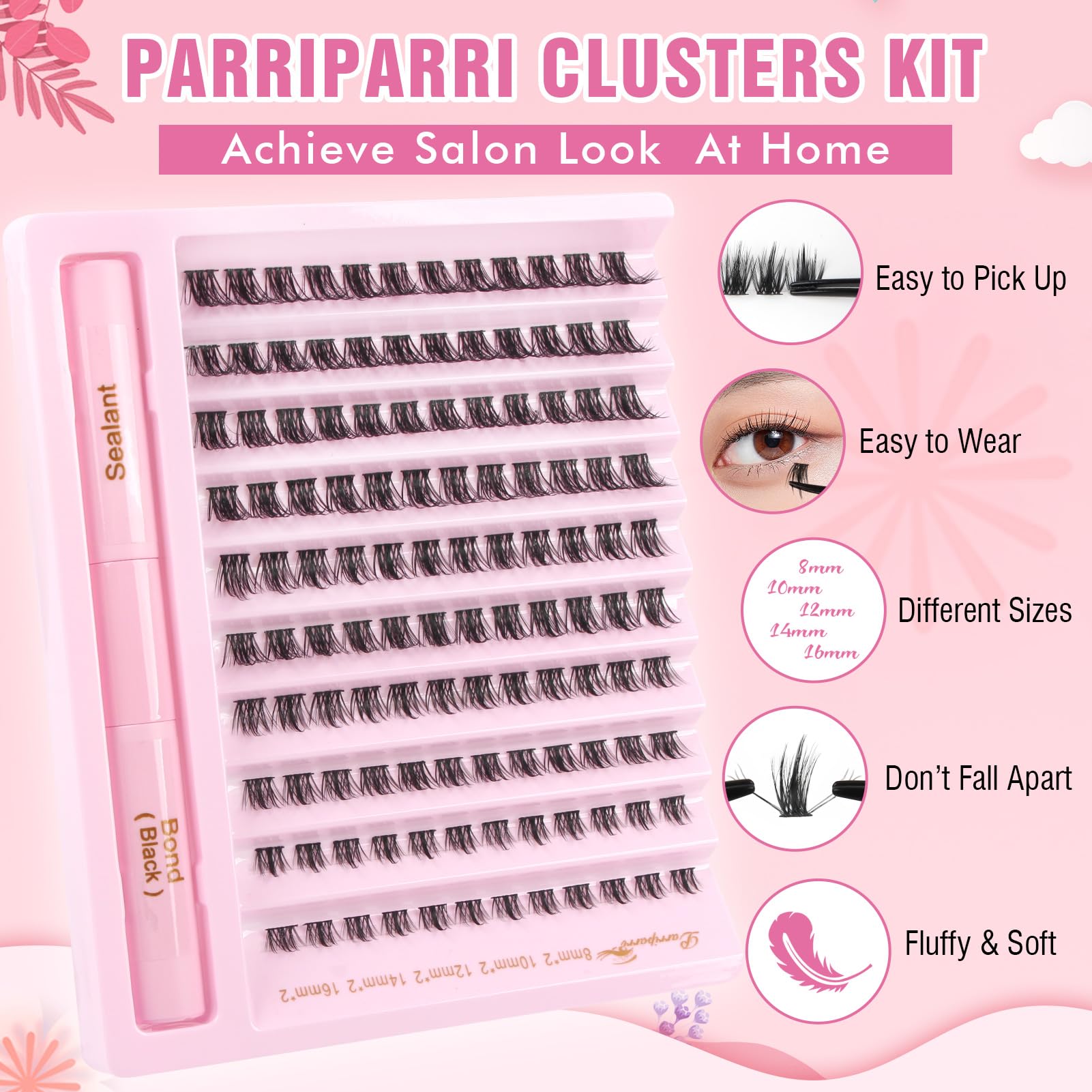Parriparri Ciglia Finte Kit con Colla Naturali Ciglia Finte Ciuffetti con Bond e Seal Morbide Extension Ciglia per Uso Personale e Domestico