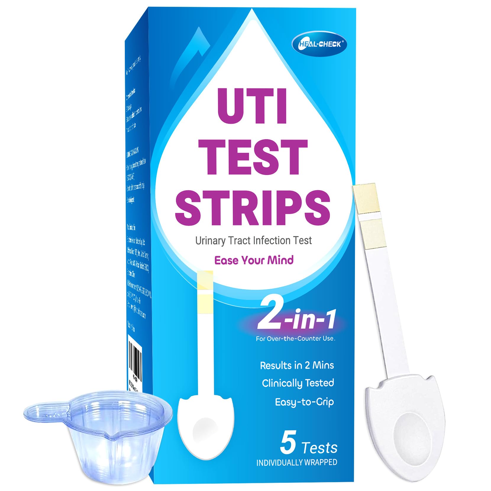 HEAL-CHECK 5 Pack UTI Test Strips, Urinary Tract Infection Test Kit for Women Men, Accurate Result in 2 Minutes, Monitor Bladder Health at Home,