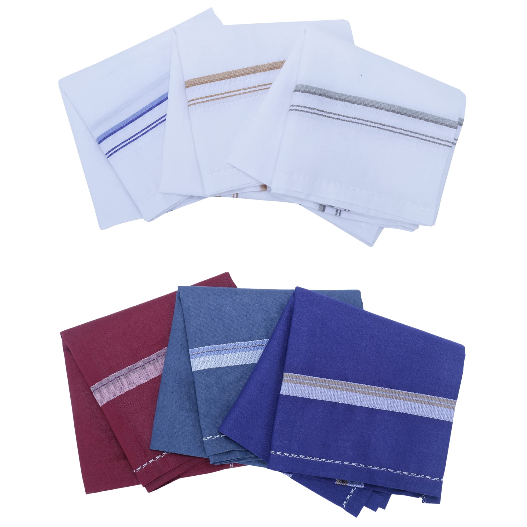 Men's Handkerchiefs, 100% Cotton, Hemstitched, 17 x 17 inches, Multi-Coloured