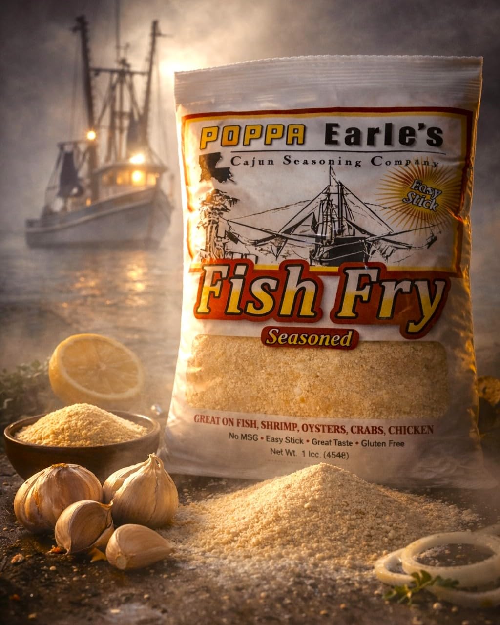 Poppa Earle’s Cajun Fish Fry Mix Bulk (Gallon 5.5lbs) – Louisiana Style Crispy Fish Fry for Seafood, Shrimp & Chicken - for Restaurants, Catering & Meal Prep - Pack of 1 (5.5lb) Gallon