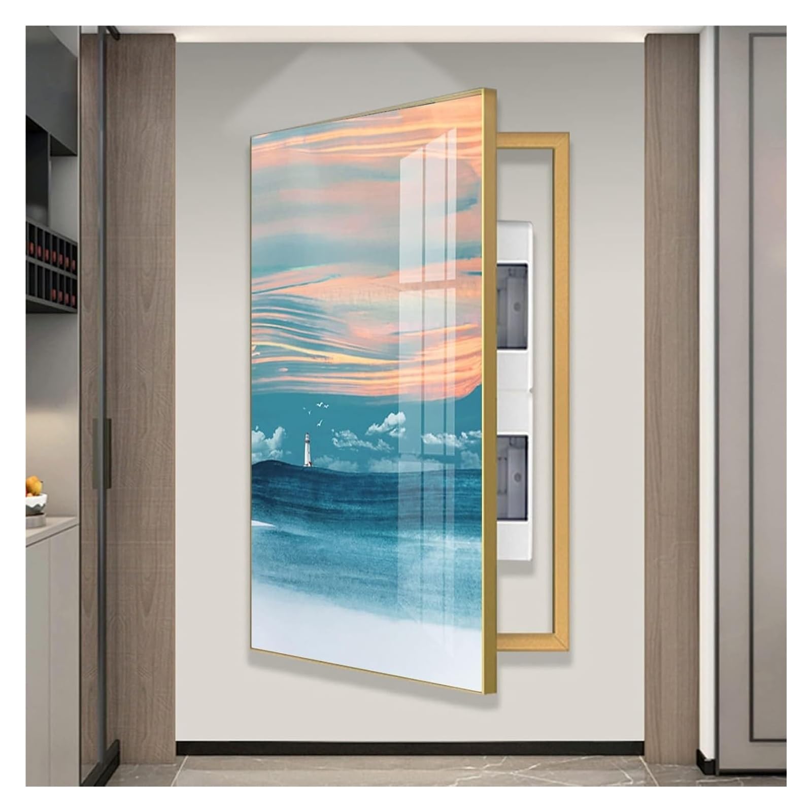 Pintura Decorativa for Caja de medidor eléctrico, Cubierta de Caja de distribución con Panel abatible(Gold,40cmx60cm)