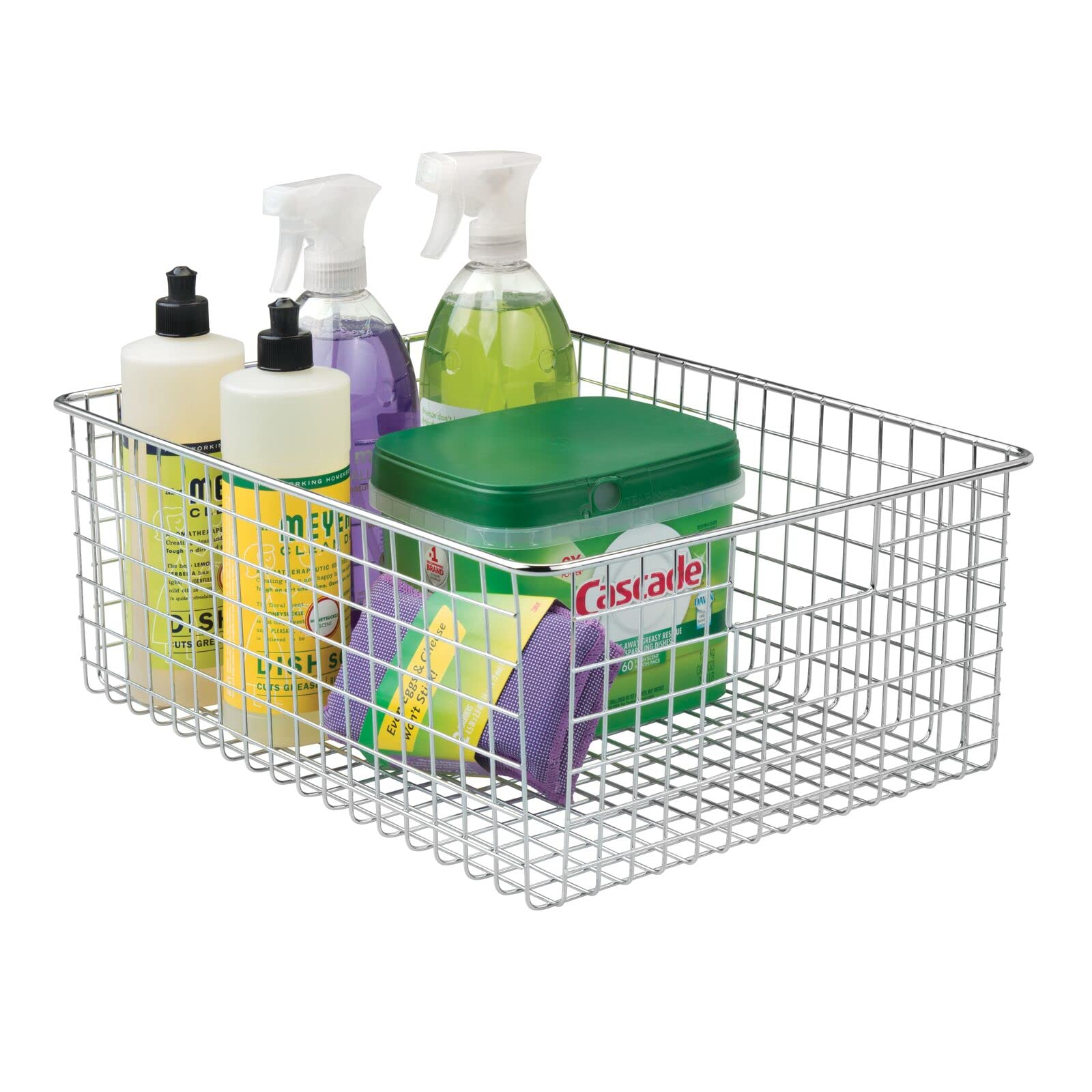 mDesign caja de metal versátil (juego de 2) - cesta de almacenamiento de alambre grande para cocina, despensa, etc. - cesta de metal compacta multiusos con asas - cromo
