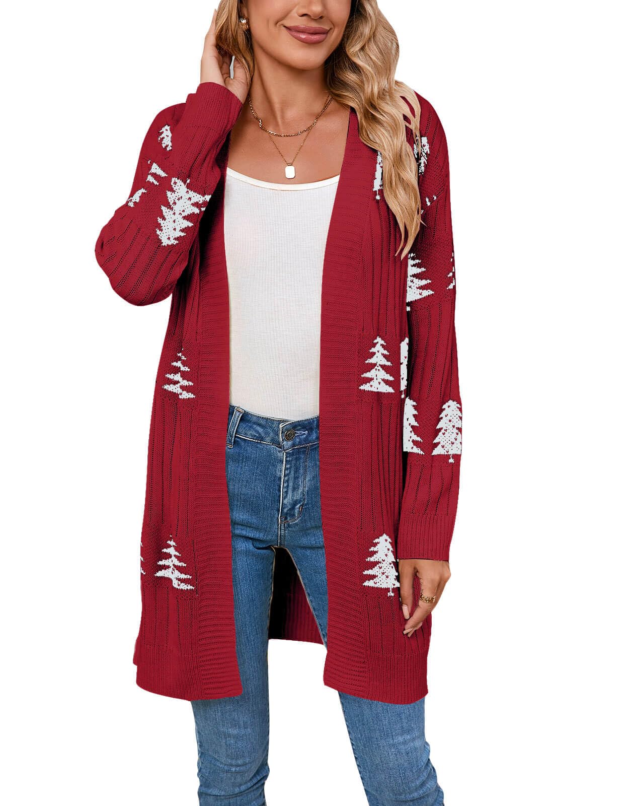 Womens Long Sleeve Cute Heart Open Front Cardigan Casual Loose Knit Cardigans