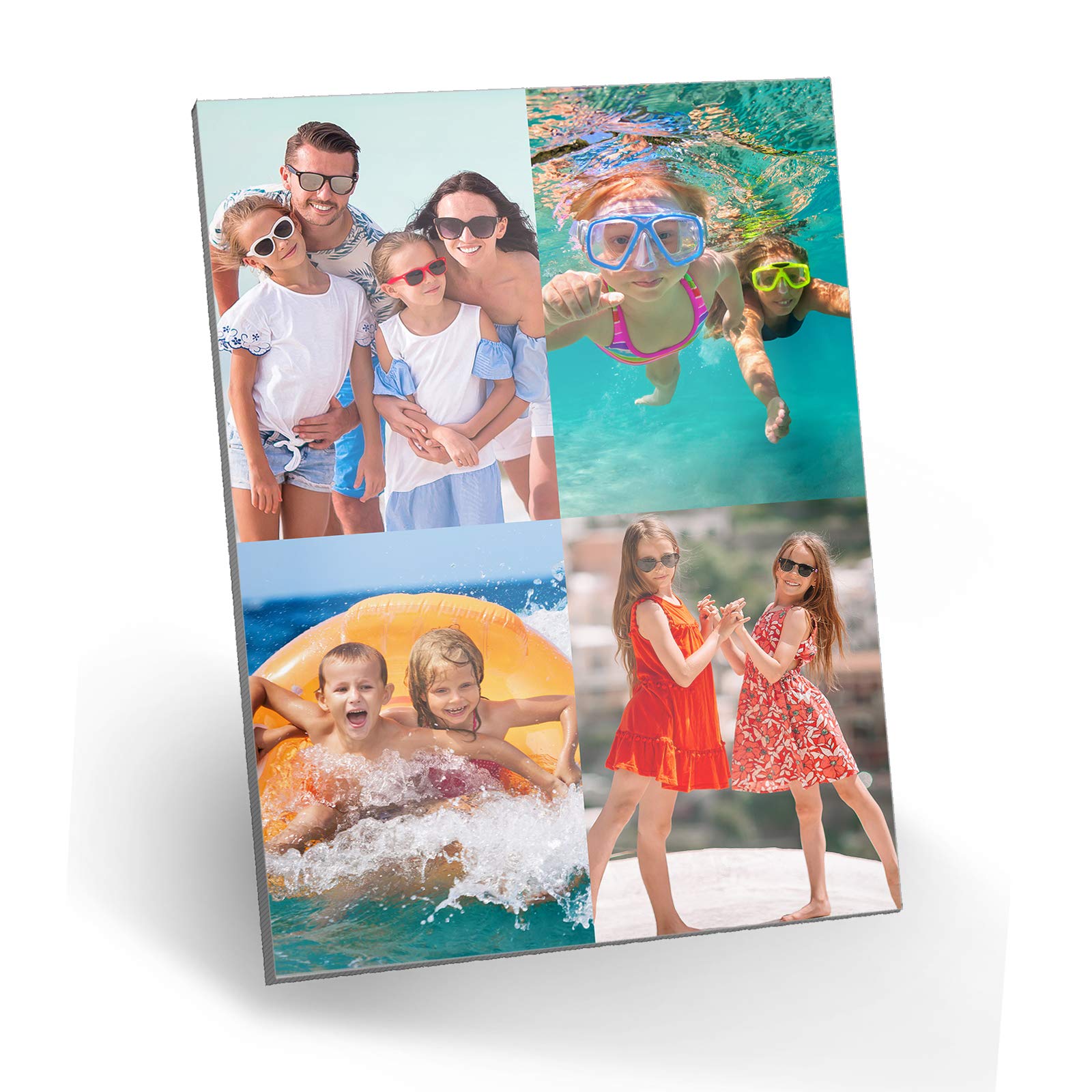 Hairyworm Personalised Wall Art, A5 Portrait (H:208mm x W:145.5mm) Metal Plaque with High-Definition Print, Customise with Four image Collage, Equal Size Photos, Borderless Photos Layout C