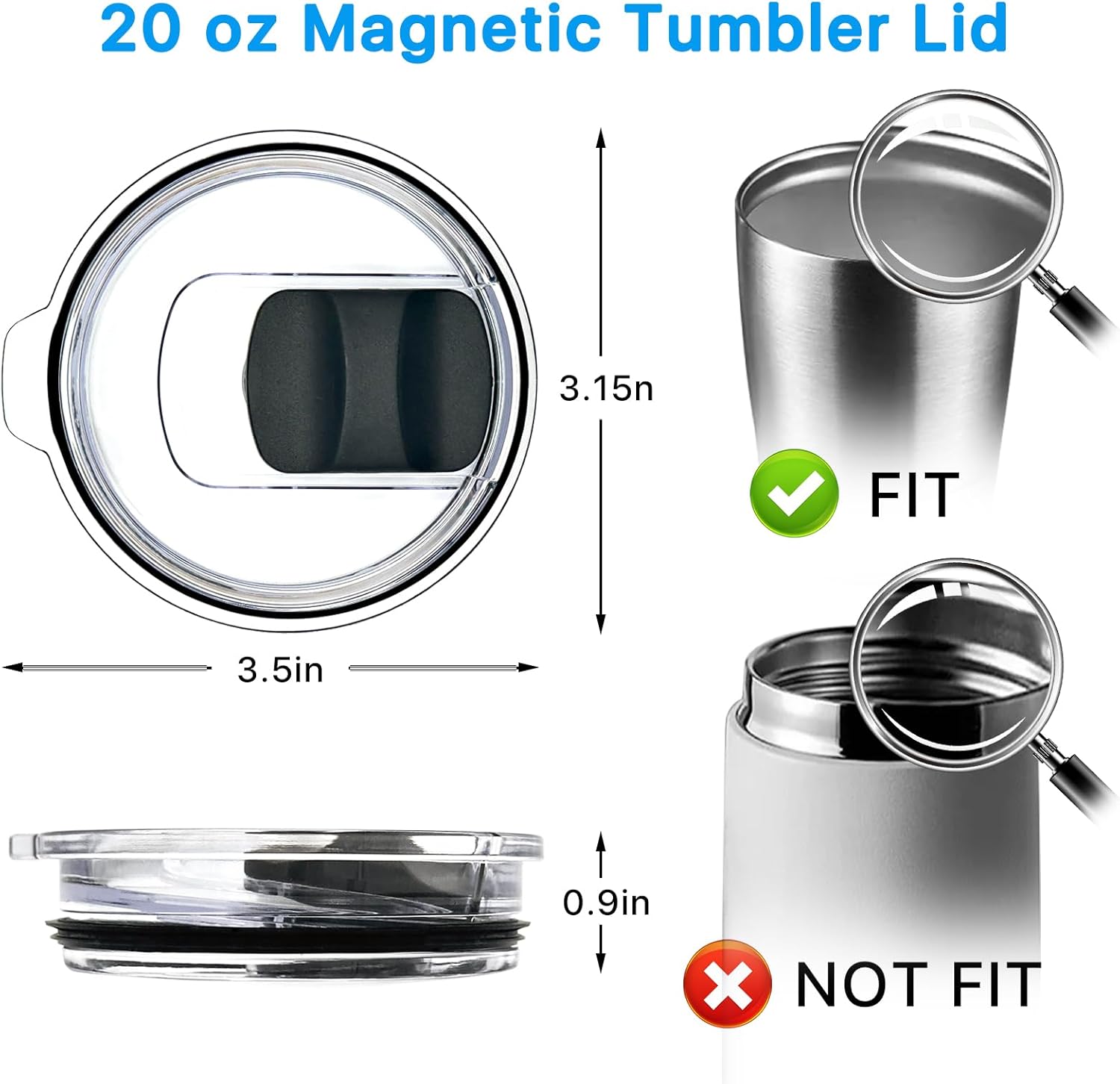 4 Pack 20 oz Replacement Lids Compatible with YETI 20 oz Tumbler, 10/24 oz Mug & 10 oz Lowball，Spill Proof Cup Lids with 4 Magnetic Slider Replacement, BPA Free, Travel Ready