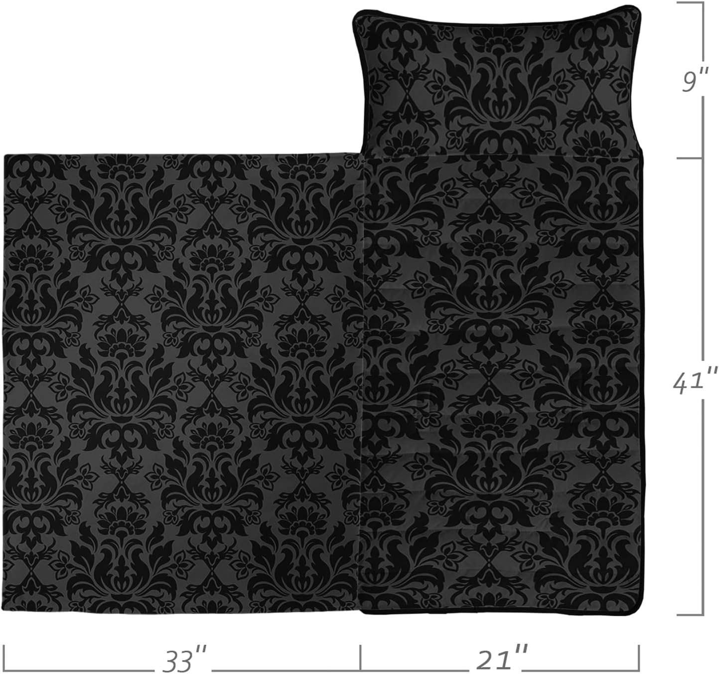 Axolotl Black Damask Slumber Bag, Bohemia Boho Elegant Floral Nap Mat, Dark Gothic Floral Sleeping Mat for Teens, Retro Middle Eastern Flowers Roll up Portable Sleeping Bag for Traveling, 50" L*21" W