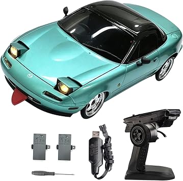 LD1804 RC Drift Car 118 Scale Mini MX-5 RWD 2.4GHz Miata RC مركبات مزودة بأضواء جيروسكوبية وLED للكبار ألعاب هواية باللون الأزرق