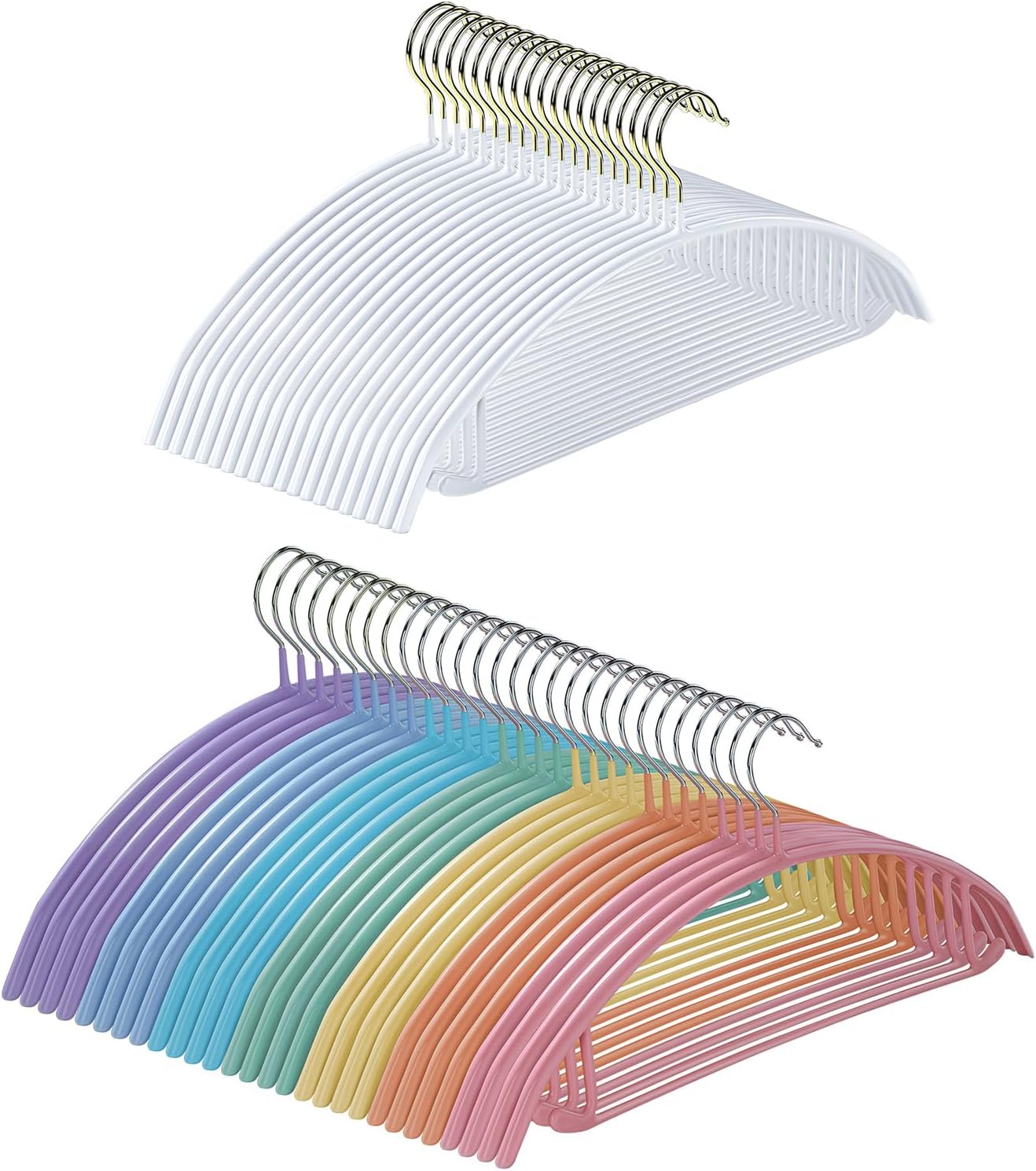 MOPALL No Shoulder Bump and Non-Slip Rubber Coated Hangers, 16.5 Inch Standard Adult Size Clothes Hanger, Rainbow(28 Pack)+Gray(20 Pack)