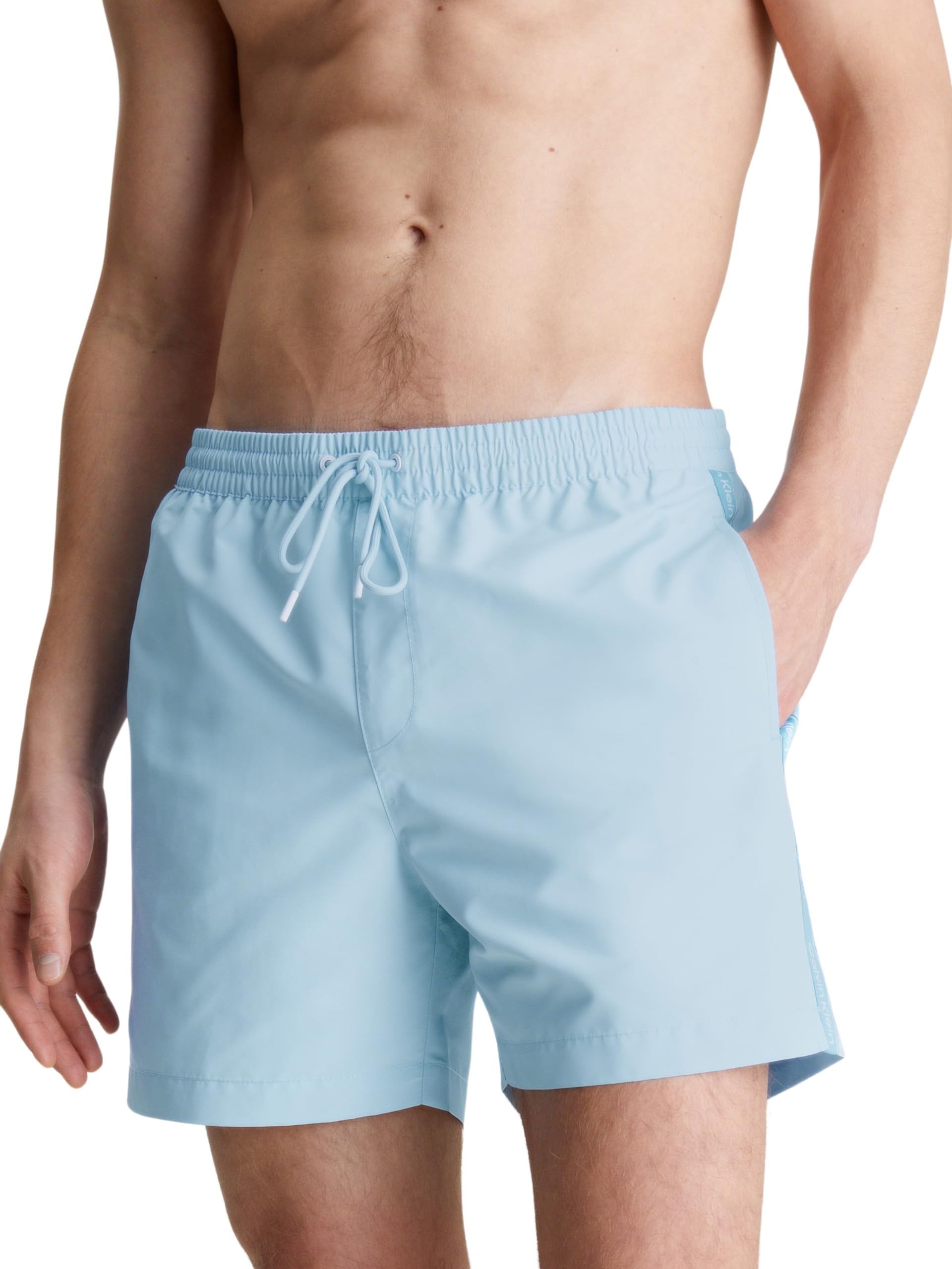 Calvin Klein Men Swim Trunks Medium Drawstring Mid-Length, Blue (Pleasant Blue), XL