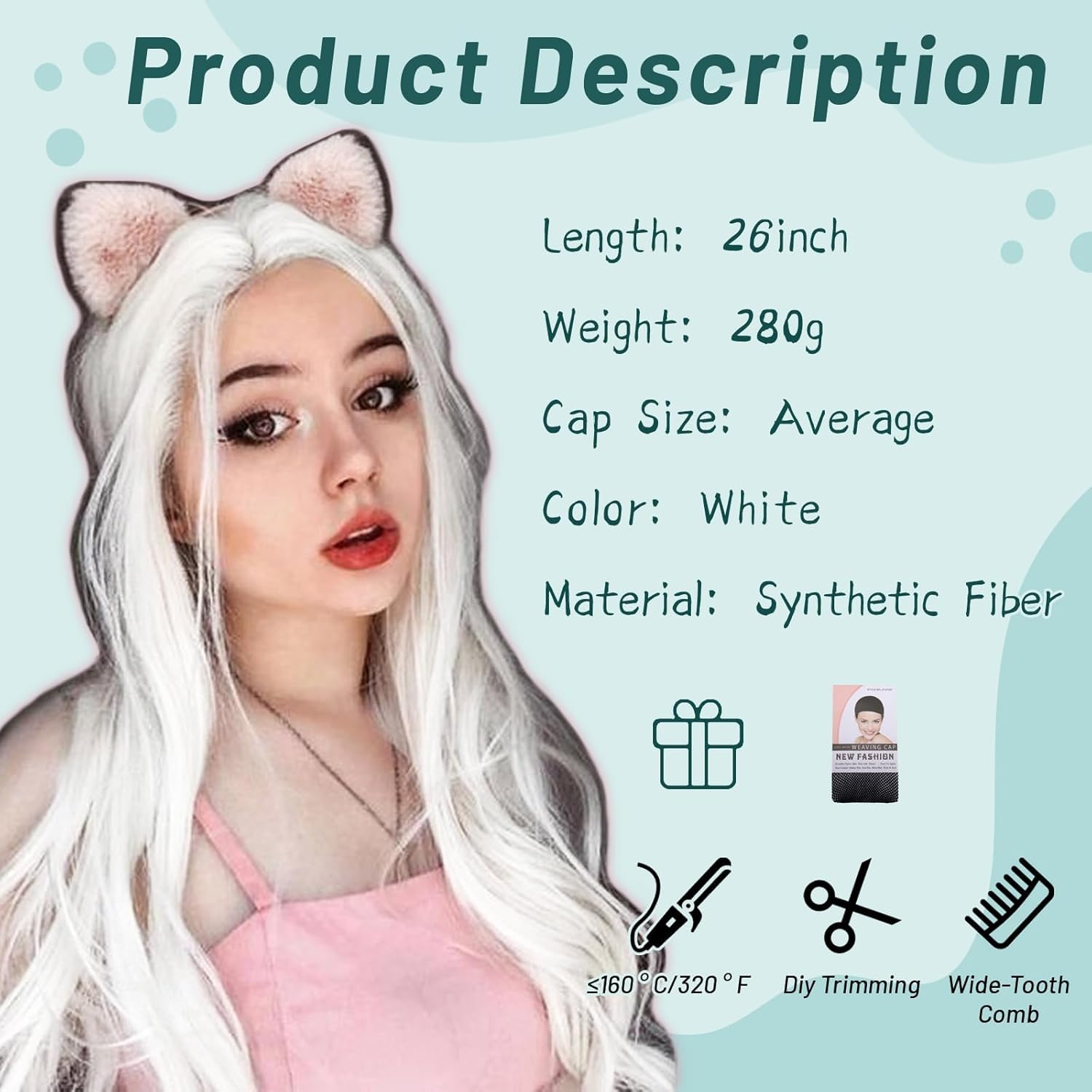 PORSMEER Long White Wavy Synthetic Hair Wigs for Women Anime Fancy Dress Costume Halloween Party Cosplay Wig 27 inch Long Replacement Full Wig with Middle Part - Image 4