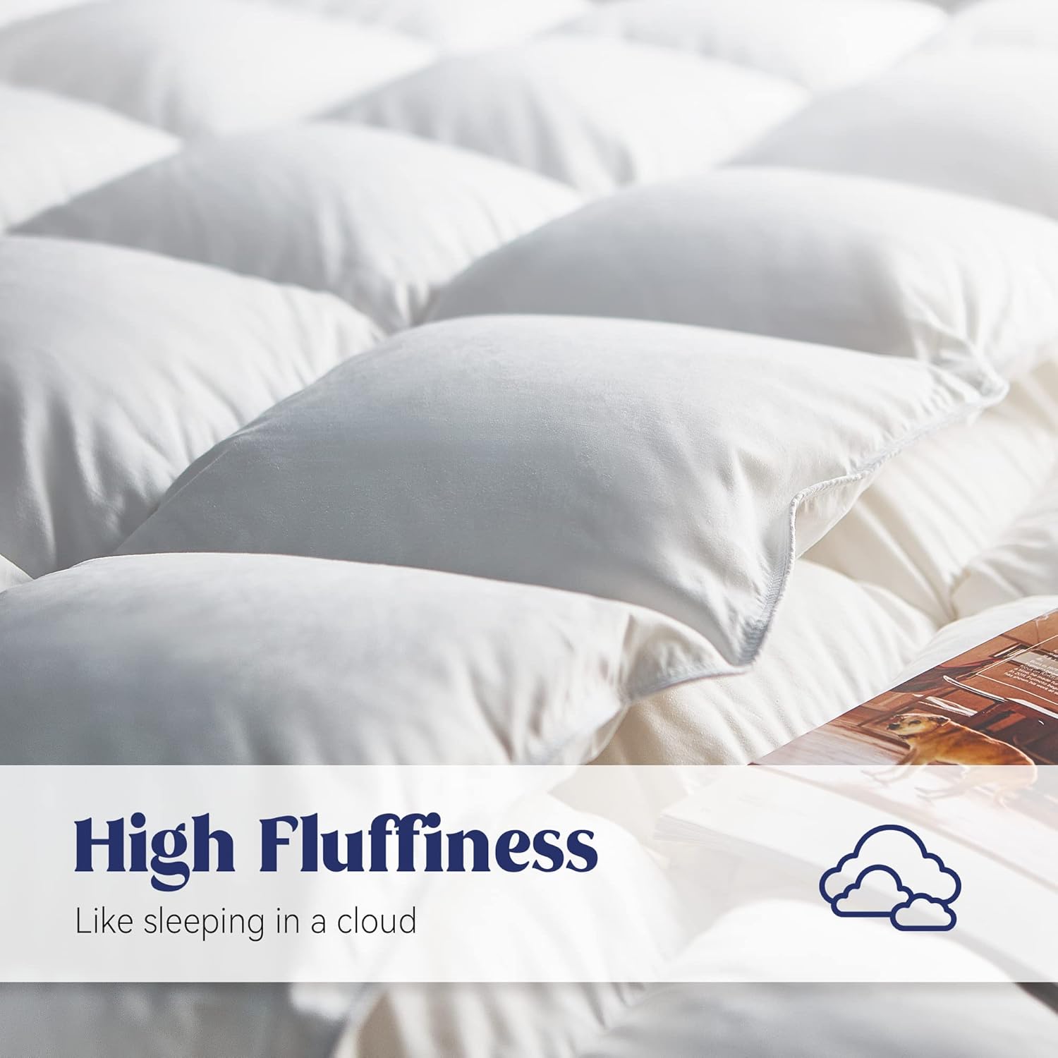 Condition photo showing New/Like New for puredown® goose feather comforter oversized queen size, 100% cotton winter duvet insert, heavyweight cloud fluffy hotel collection comforters extra warmth(white, 98x98 inch) oversized queen winter white
