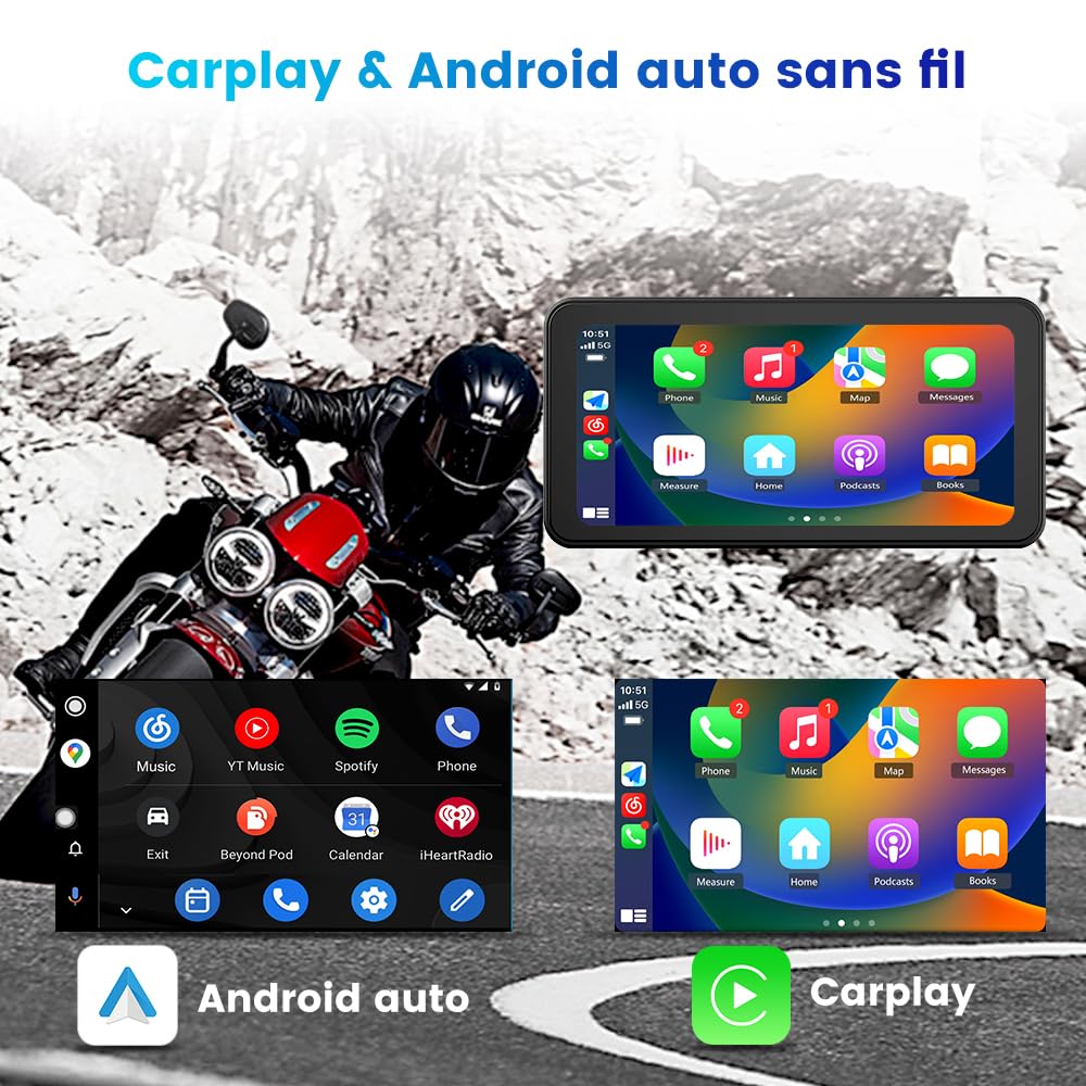 AWESAFE Moto CarPlay & Android Auto avec GPS, écran 6,25" étanche IPX8, caméra DVR 2K, AHD 1080P arrière, capteur de Pression intégré, enregistreur de Trajet, Bluetooth