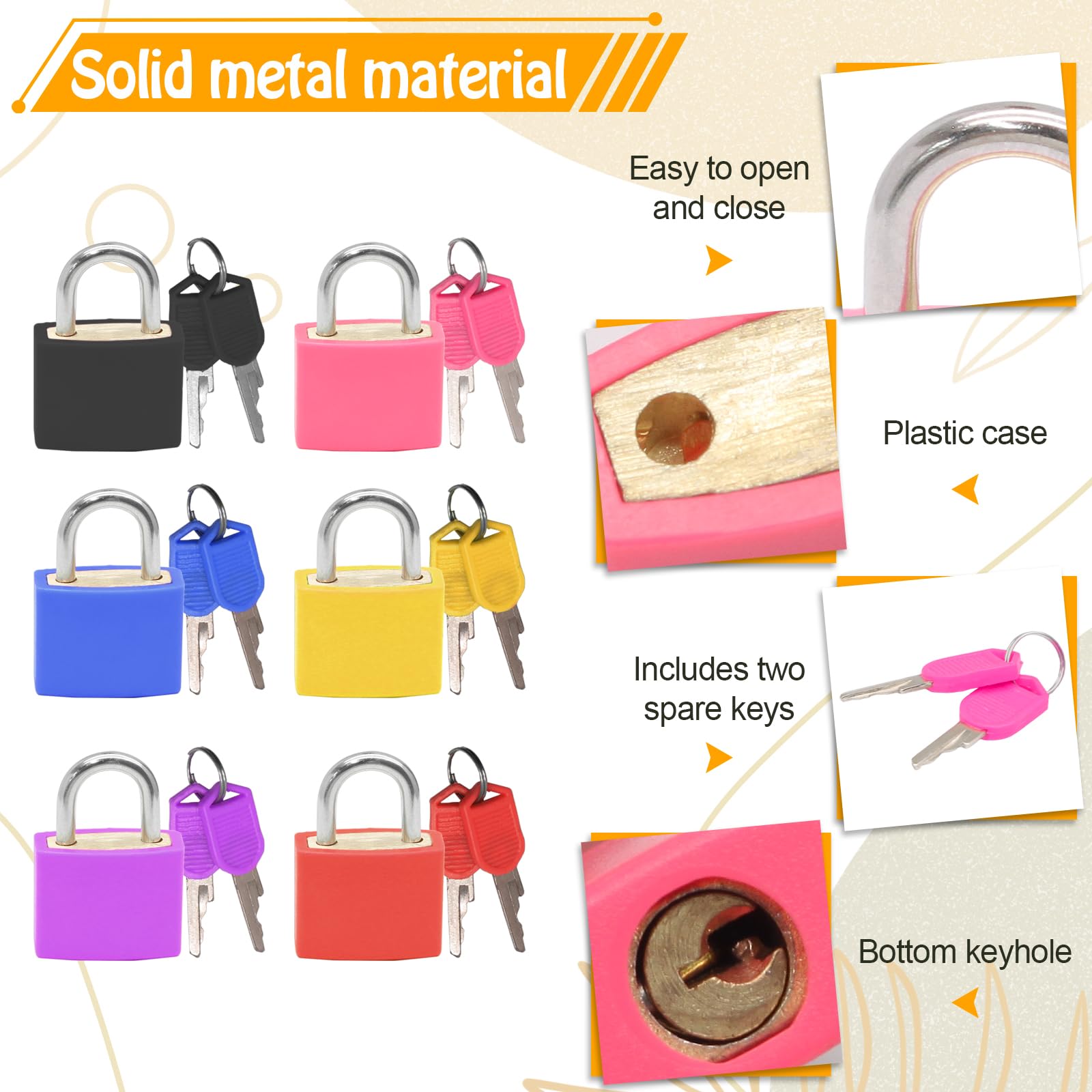 6 Pack Suitcase Locks with Keys - Multicolor Metal Luggage Padlocks - Mini Keyed Padlocks for Suitcase, Backpack, Boxes, Travel Bags, Locker