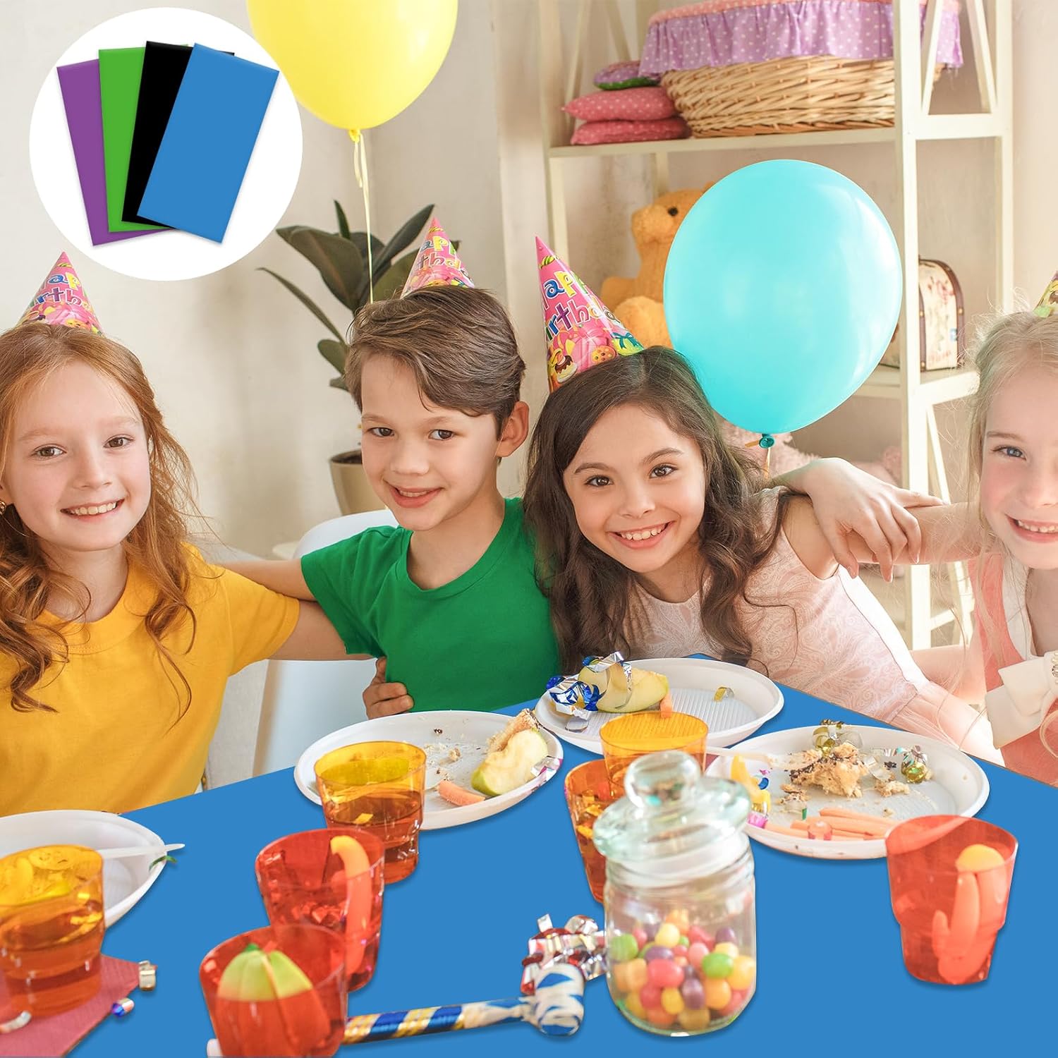 4Pcs Game Birthday Decoration Video Game Party Tablecloth Gaming Party Supplies Green Blue Purple Black Table Cover for Video Games Theme Kids Gamer Birthday Parties Supplies, 54 x 108 Inch