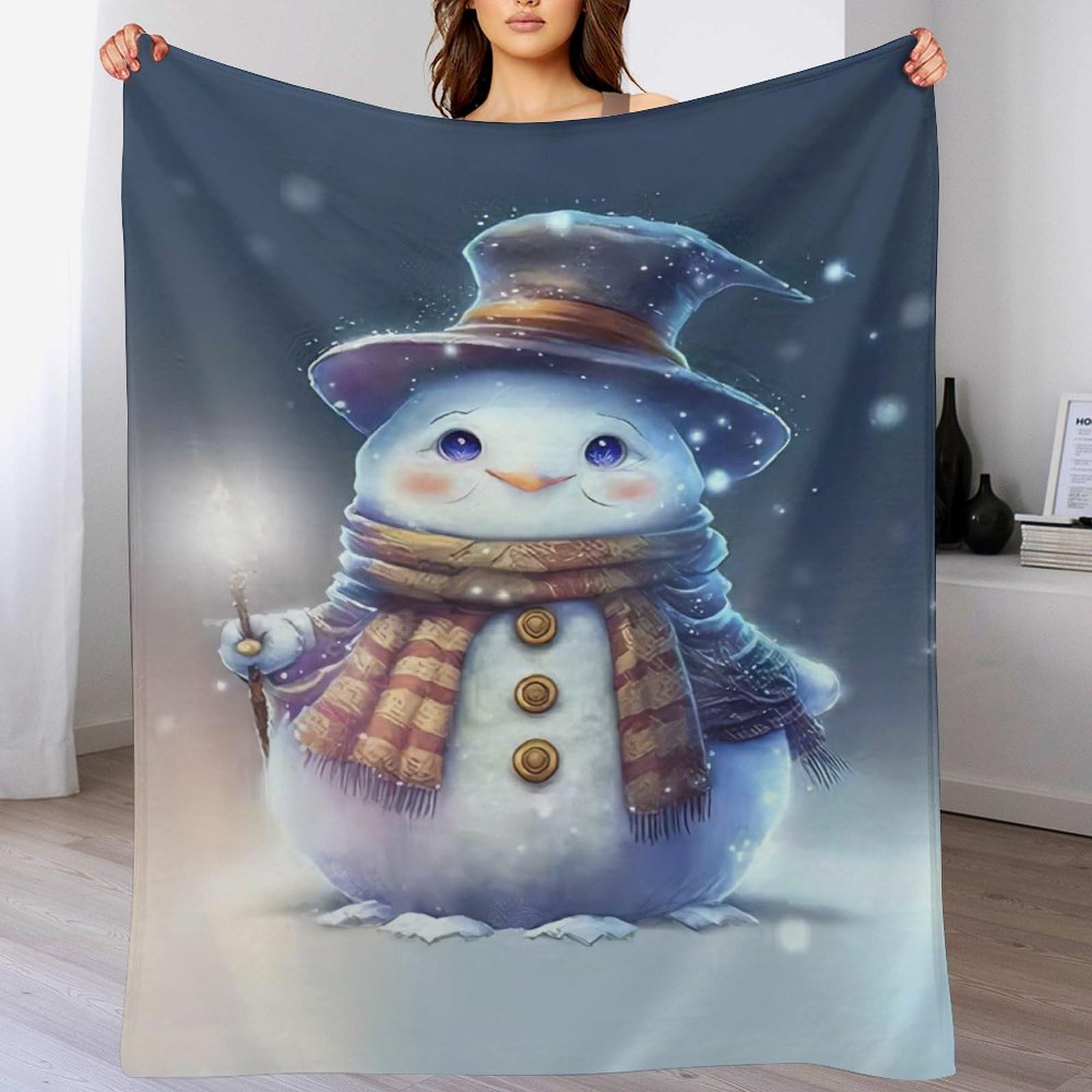 Draps De Lit Bonhomme de Neige en Polaire, Idée Cadeau Hivernal