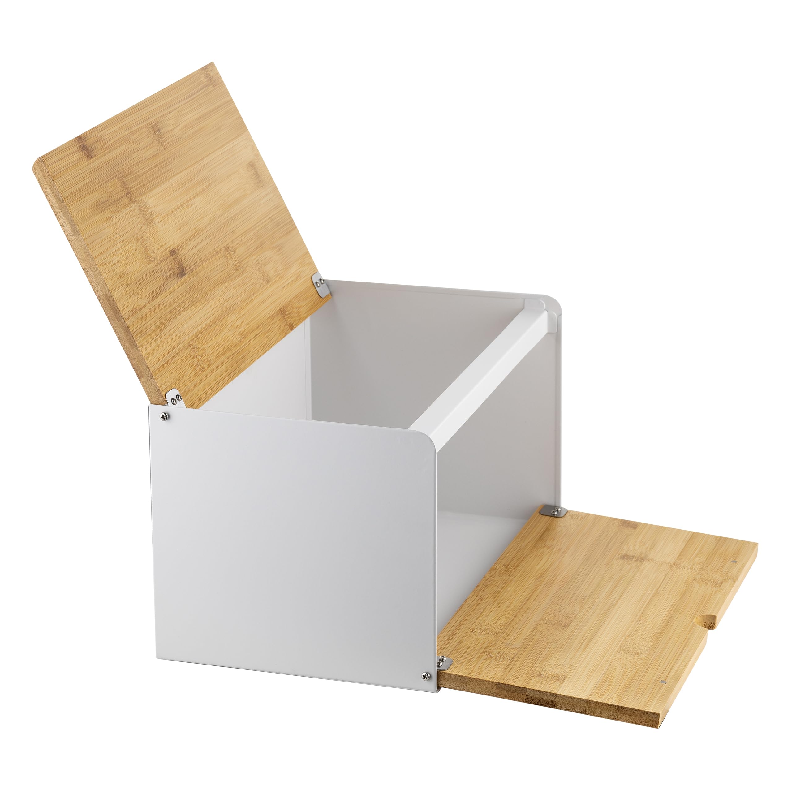 FLORINA Panera BRUSTO 35,5 x 21,5 x 19,5 cm I Acero con Tapa de Bambú I Panera Espaciosa y Moderna I Conservación de Pan Más Fresco I Contenedor de Pan para Cocina I Color: Blanco