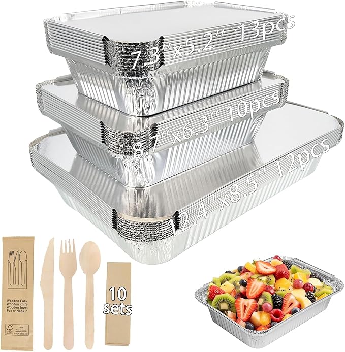 Aluminum Pans with Lids,74.4oz(12Pack),37.2oz(10Pack),23.7oz(13Pack),Foil Pans with Lids(Cardboard Covers),Disposable Tin Foil Pans,for Baking, Meal Prep and Freezer, Takeout. (35)